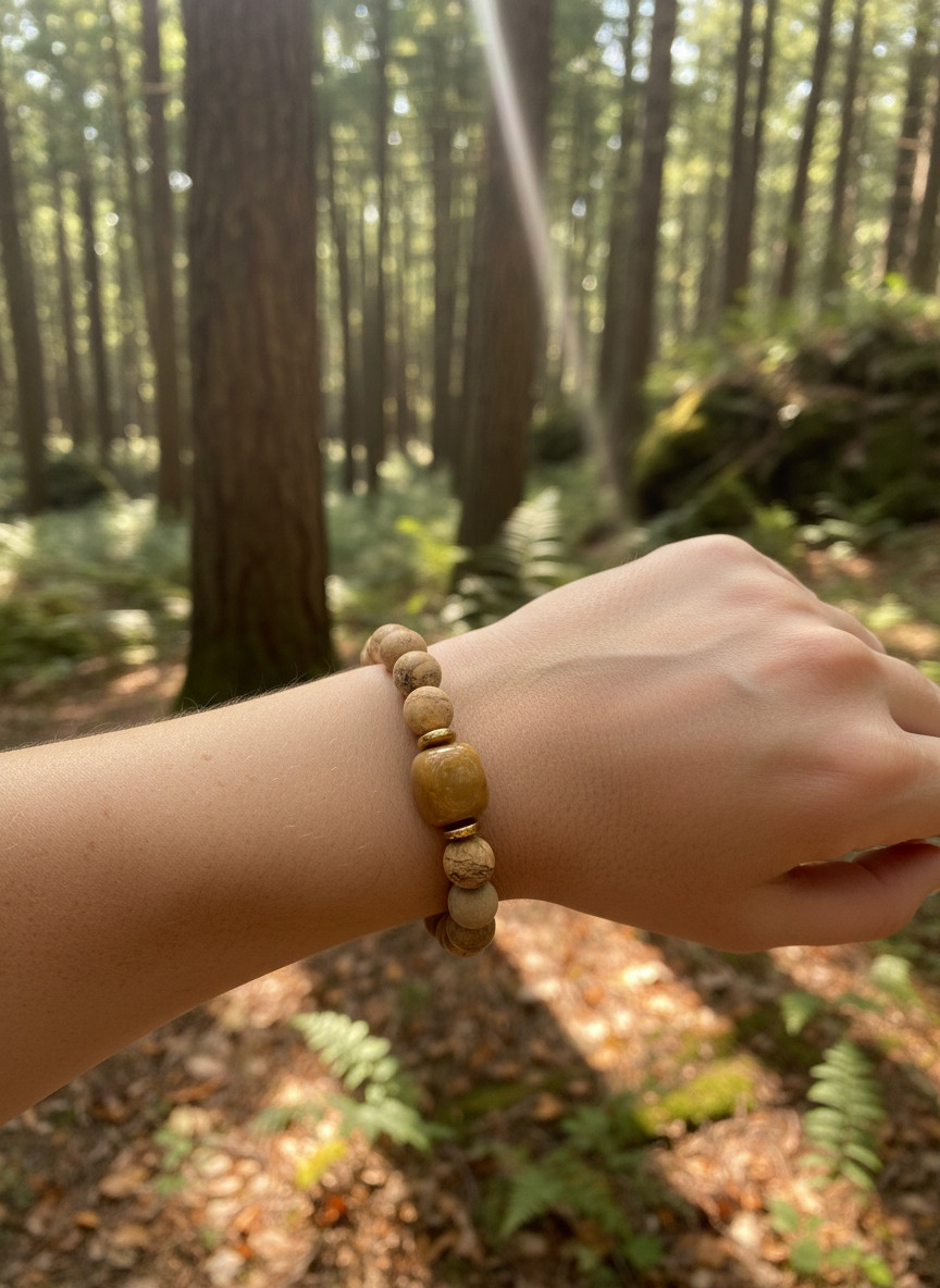 Picture Jasper Beaded Stretch Bracelet