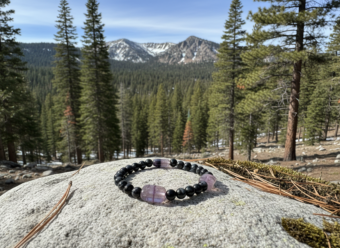 Snowflake Obsidian Stretch Bracelet With Fluorite Beads