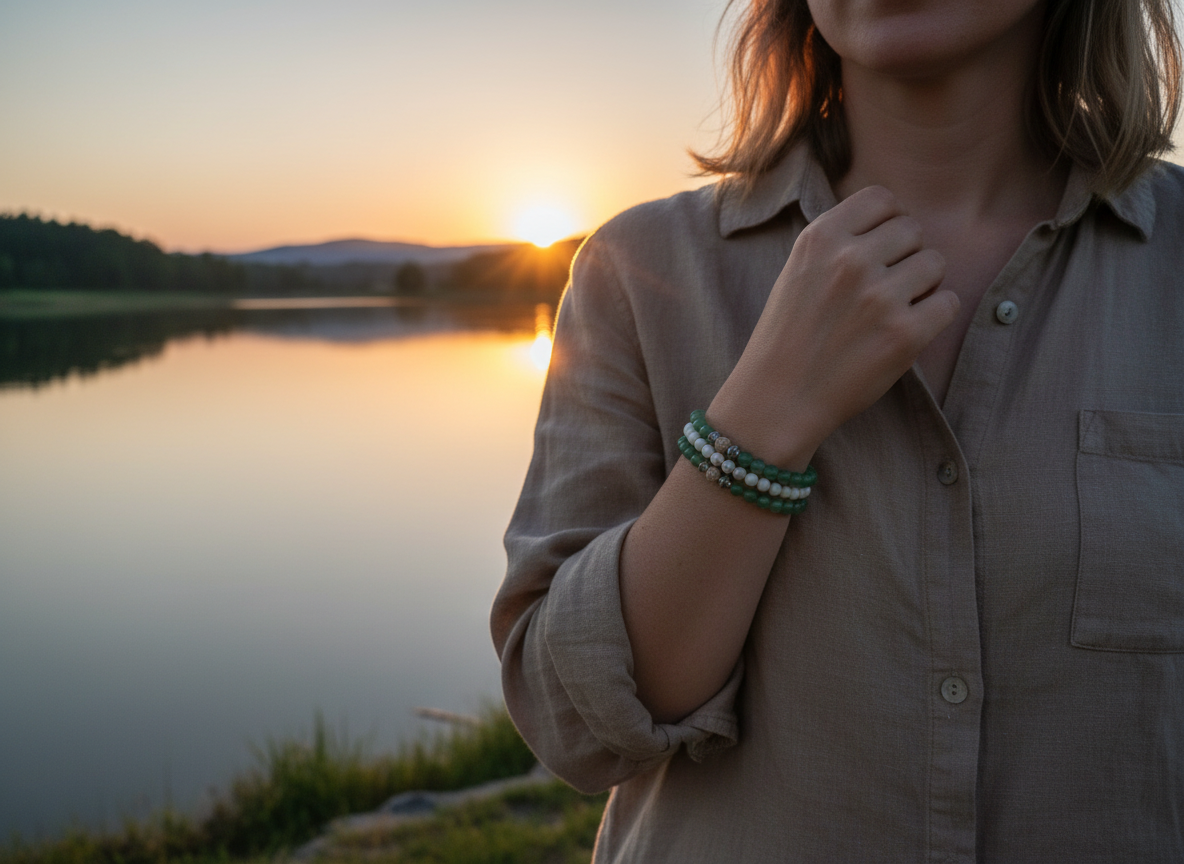 Green And White Wired Wrap Bracelet
