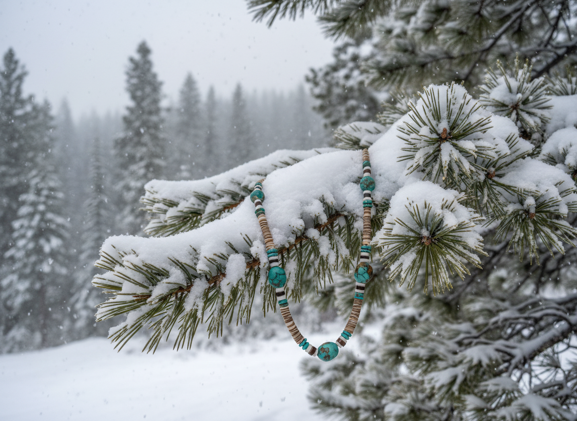 Vintage Large Nugget-Style Turquoise Beads With White Shell Heishi Beads