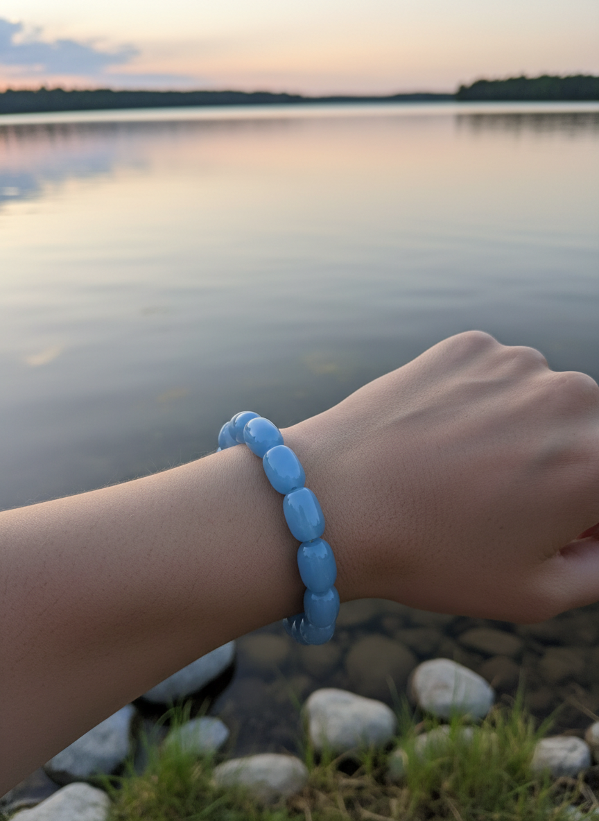 Natural Blue Stone Beaded Stretch Bracelet