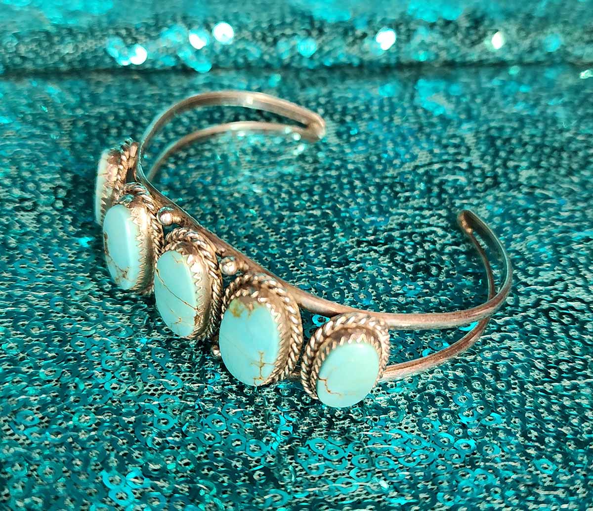 Vintage Navajo Blue Turquoise Cuff Bracelet Sterling Silver