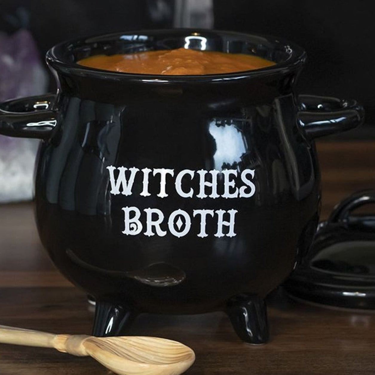 "Mystic Broth" Black Bowl with Witches Broom Spoon