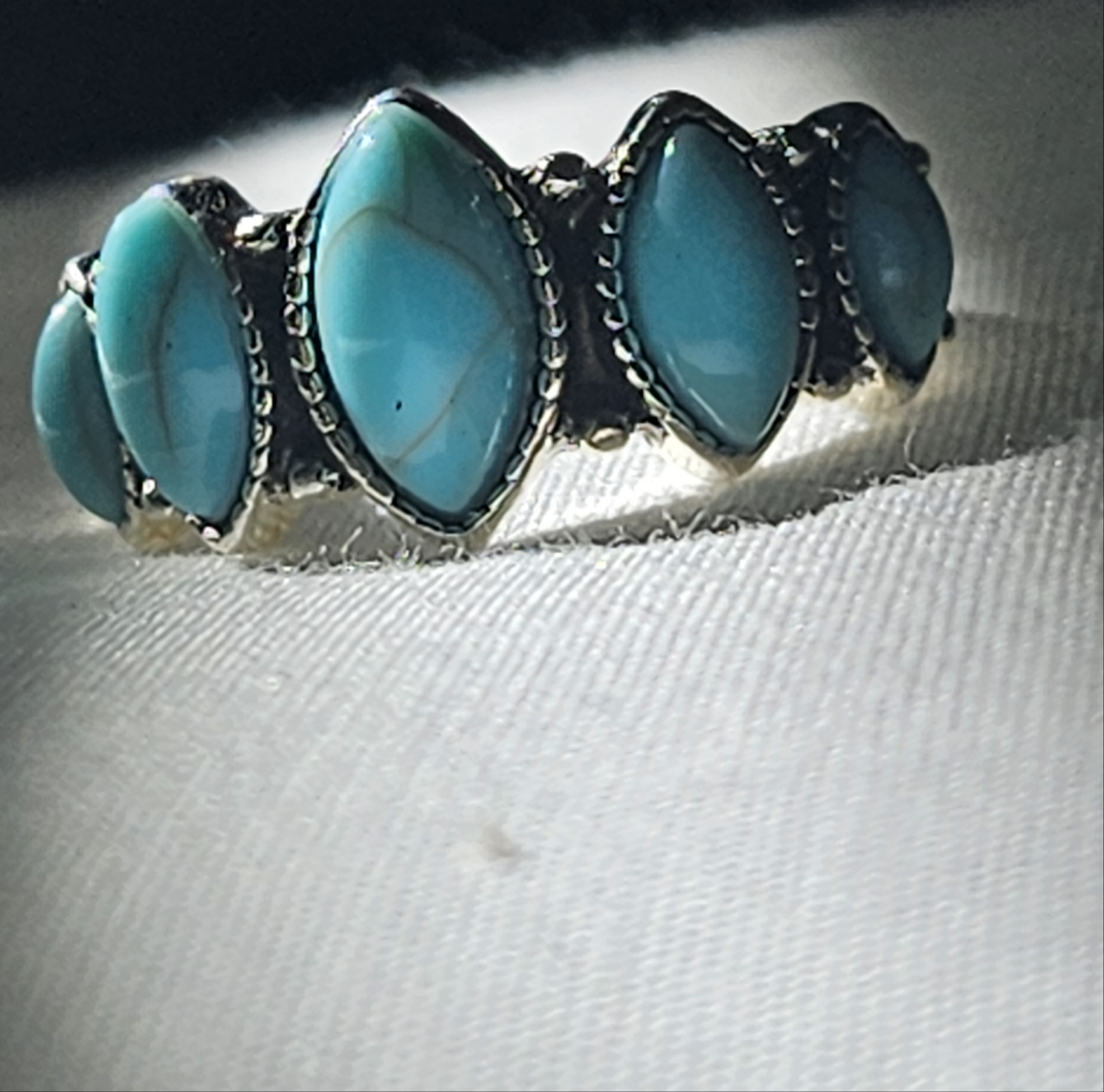 Alloy Sliver Plated and Faux Turquoise Ring Size 7.5