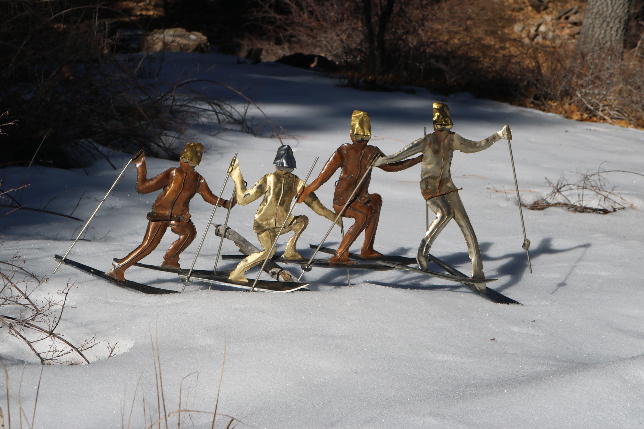 Metal Ski Family Sword & Spike Sculpture