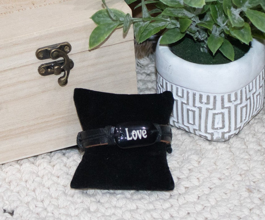 Leather Strap "Love" Charm Adjustable Bracelet