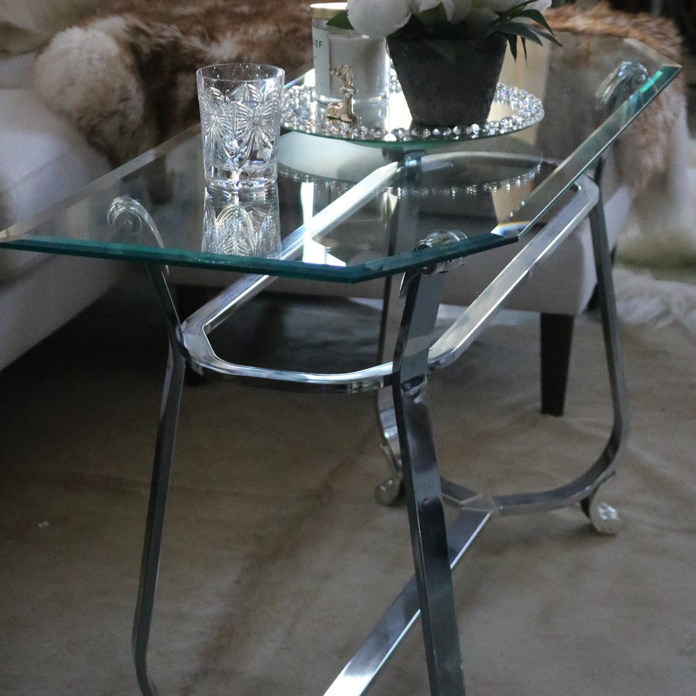 Kreiss Beveled Glass Chrome Body Rectangle End Table