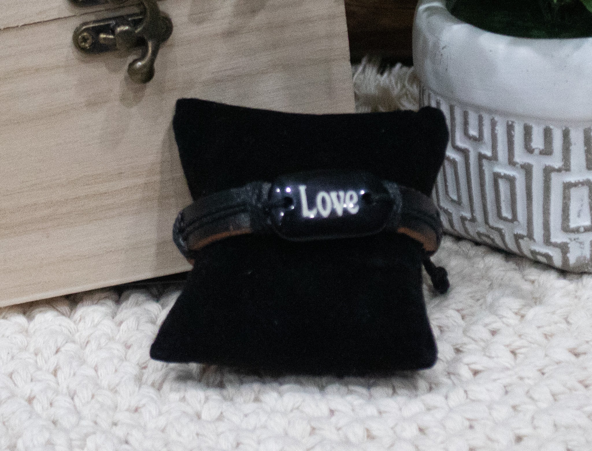 Leather Strap "Love" Charm Adjustable Bracelet