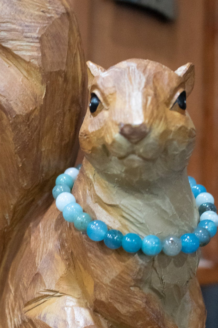 Bright Blue Agate Stone Beaded Stretchy Bracelet