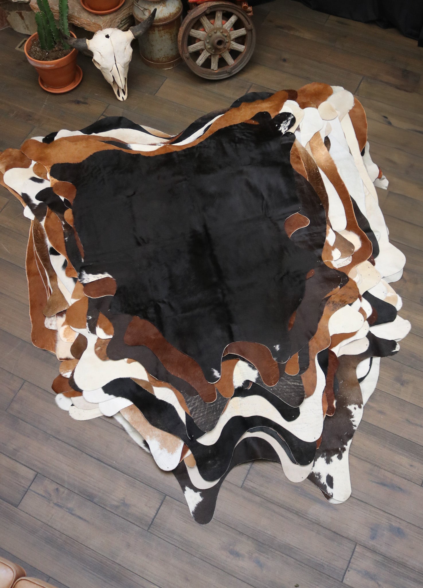 Unique Black Cowhide Rug Handmade in Argentina