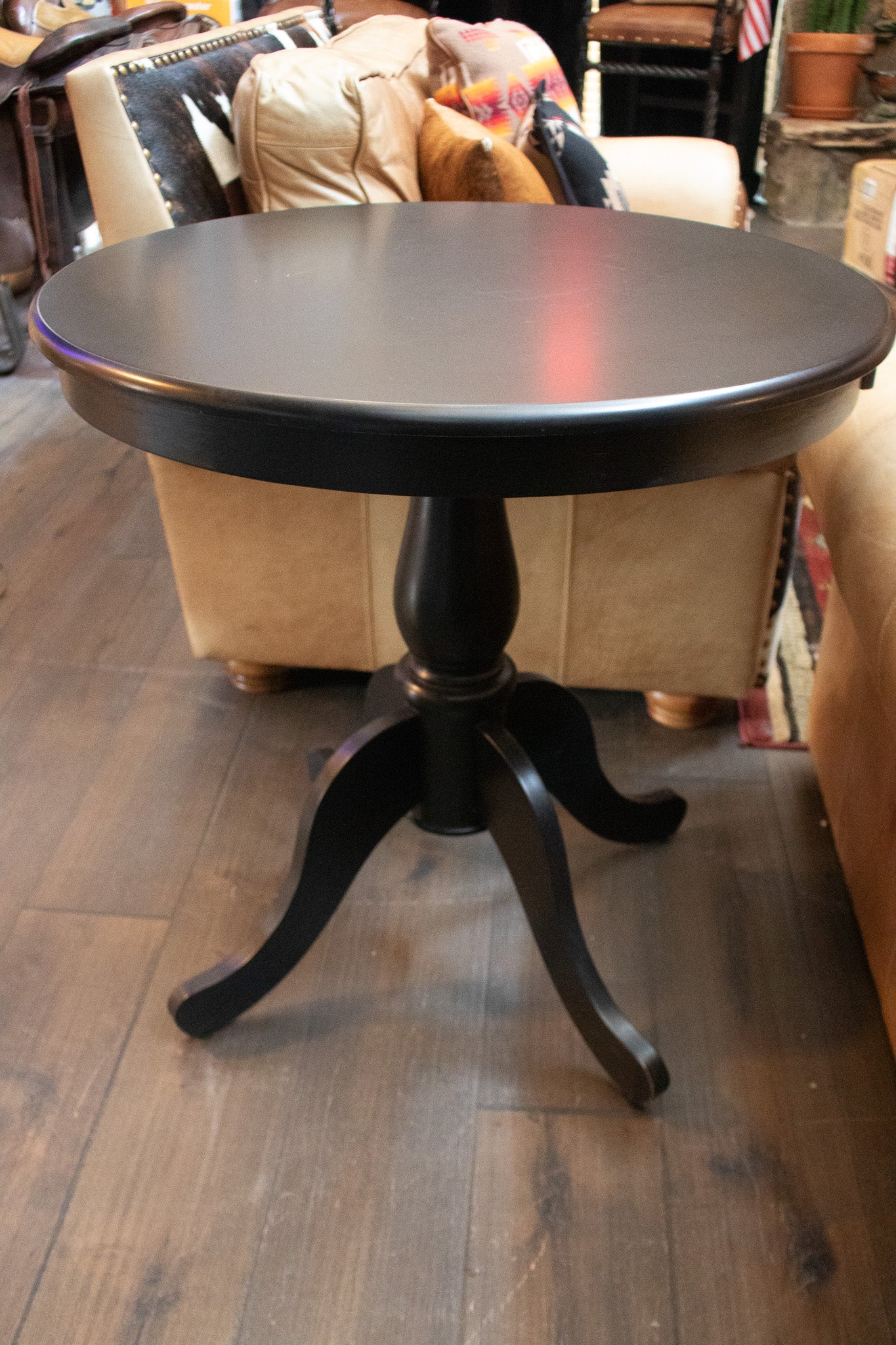 Round Side Table Wood & Black Stained