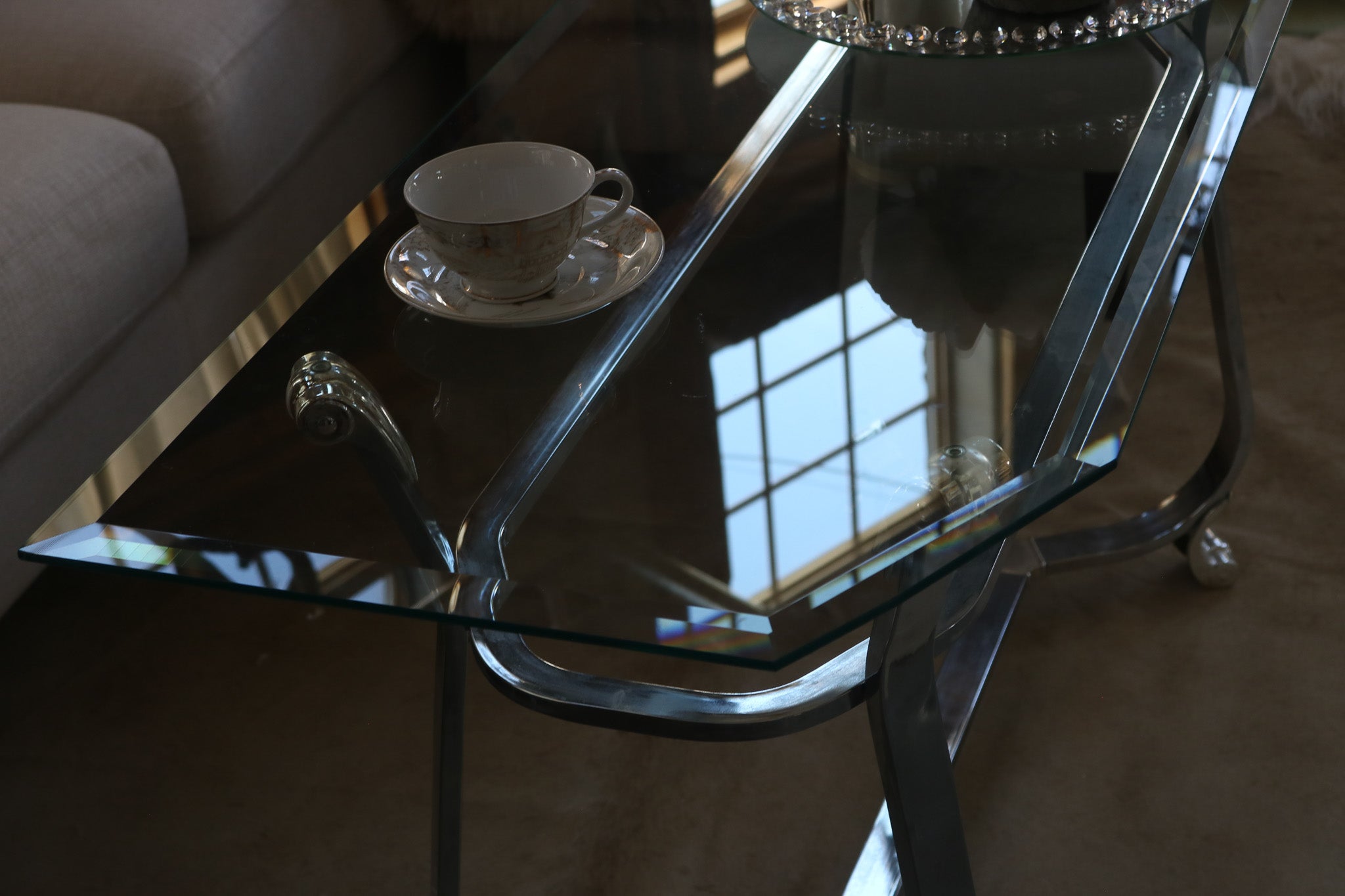 Kreiss Beveled Glass Chrome Body Rectangle End Table