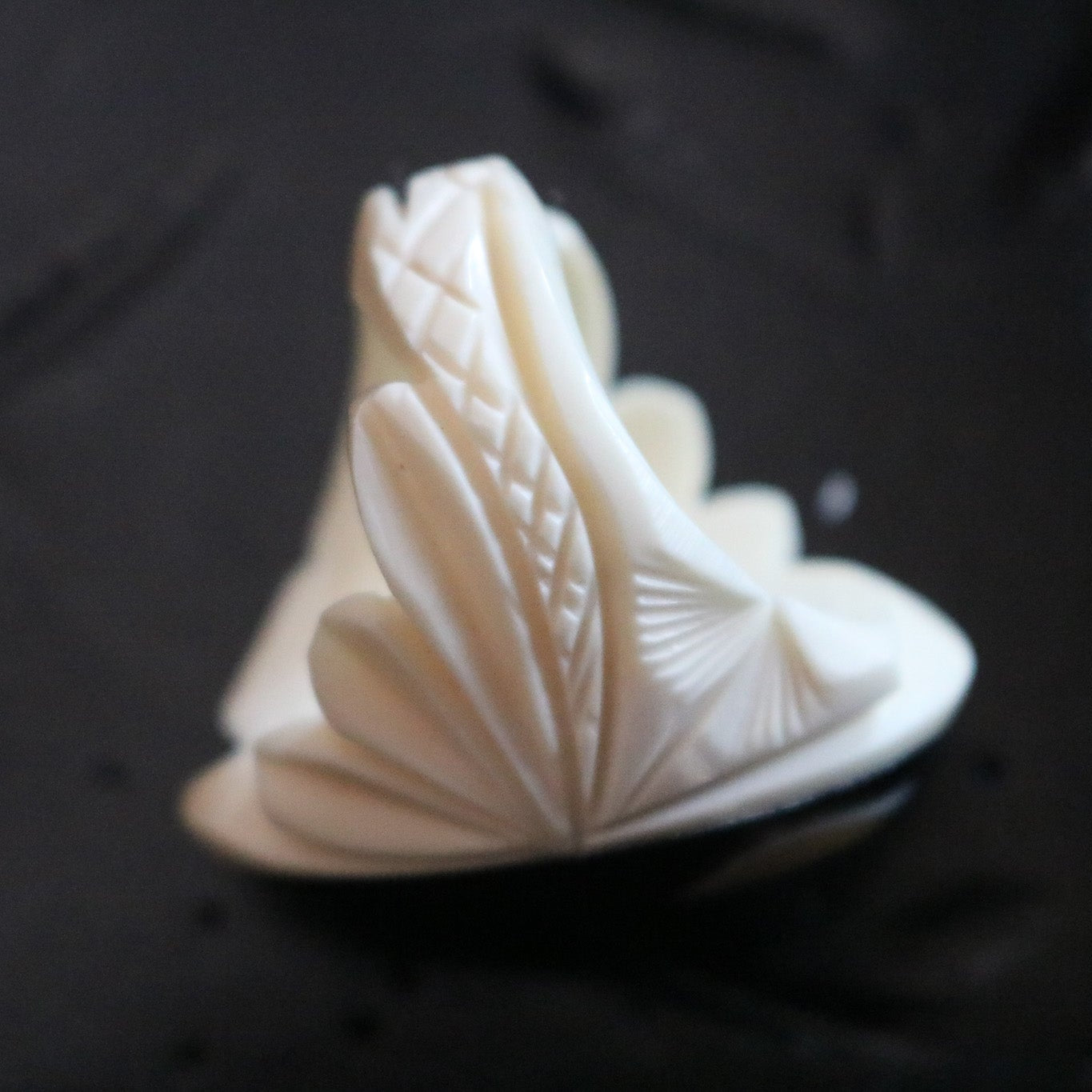 White Ivory with Inlayed Black Onyx and Mother of Pearl Ring Size 7