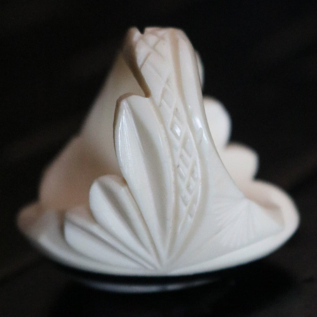 White Ivory with Inlayed Black Onyx and Mother of Pearl Ring Size 7