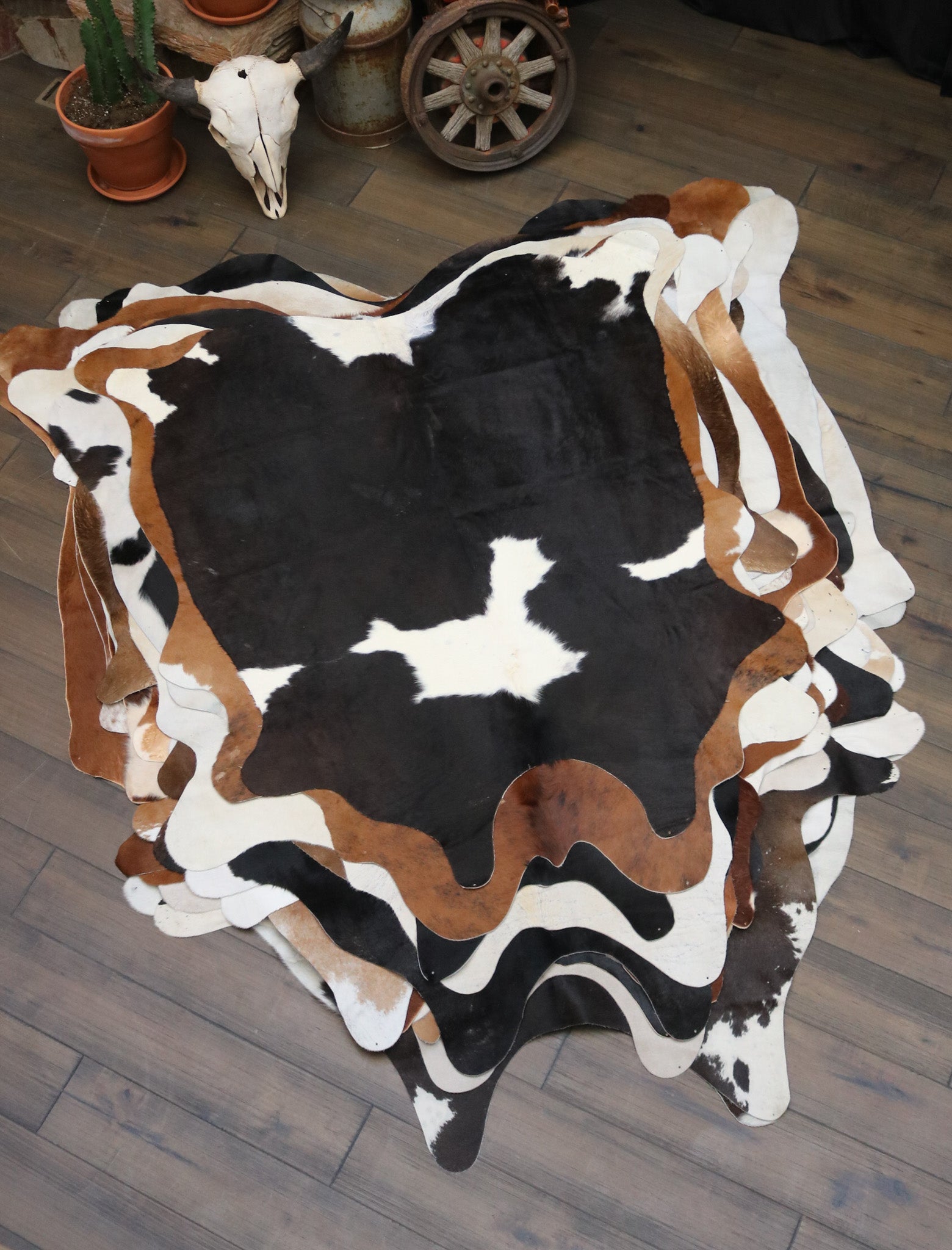 Eccentric Black and White Cowhide Rug Handcrafted in Argentina