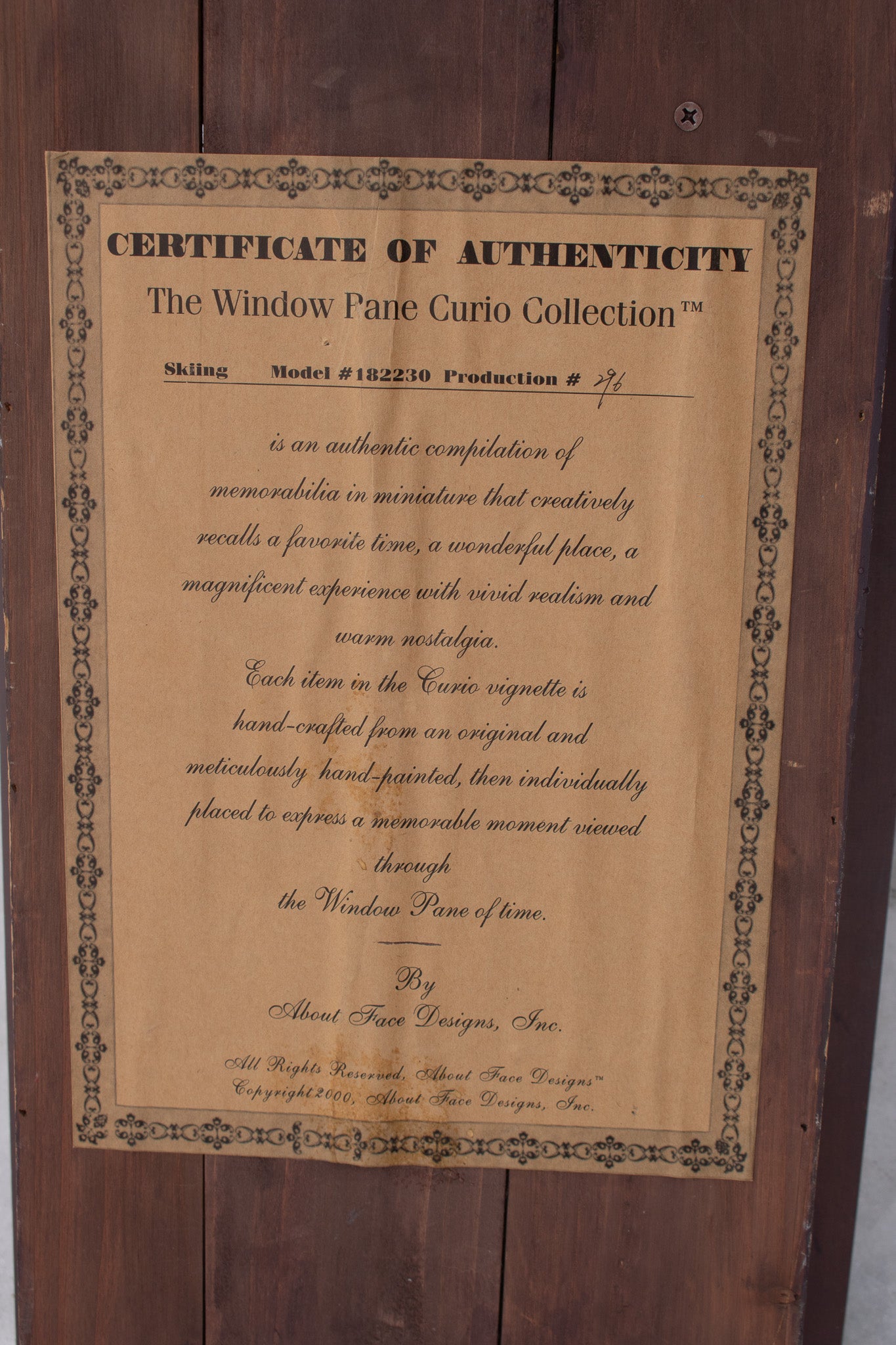 Curio Collection Skiing Model Windowpane with Certificate of Authenticity