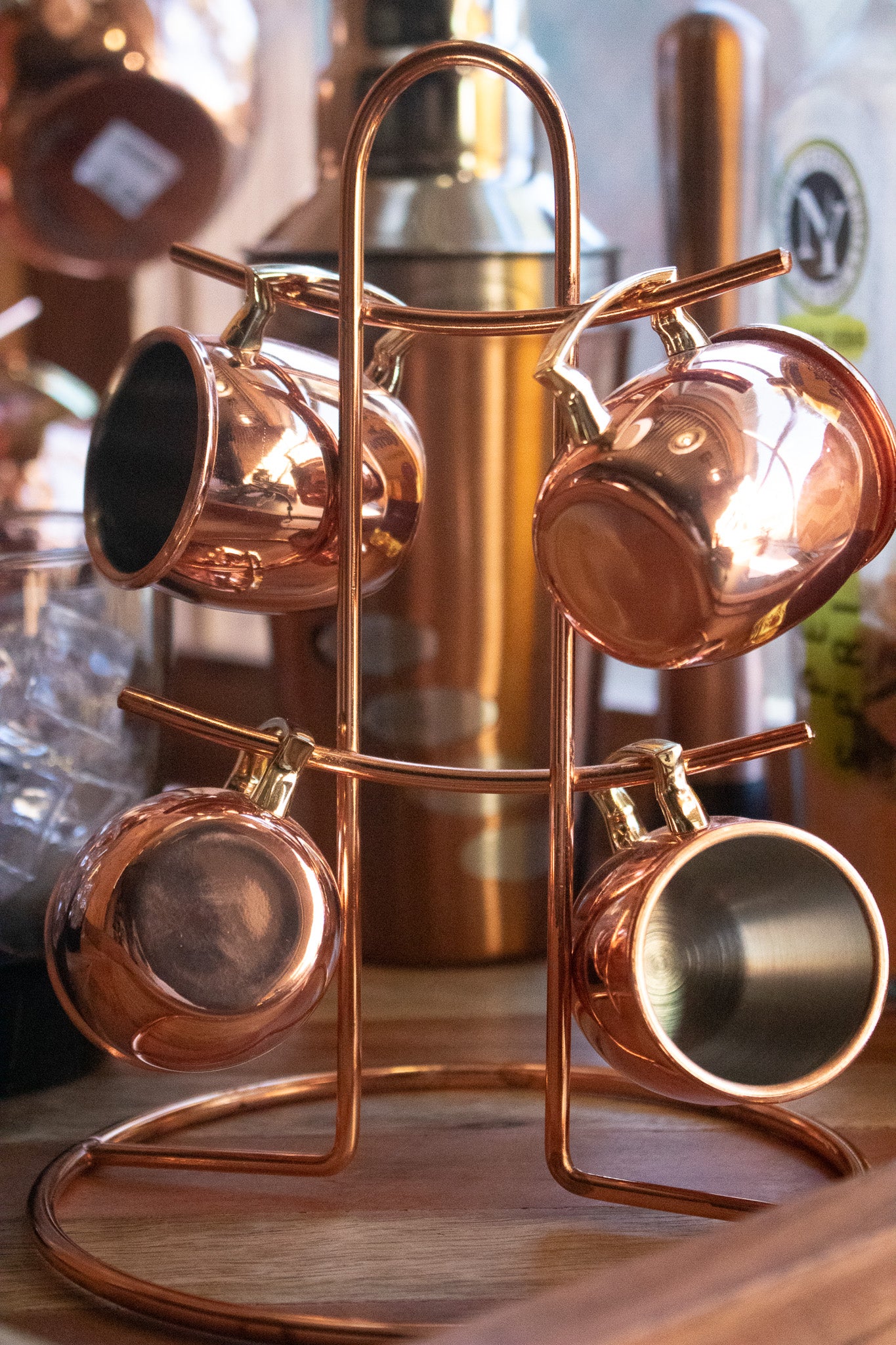 Moscow Mule Mini Copper 4 Piece Shot Cups with Display Stand