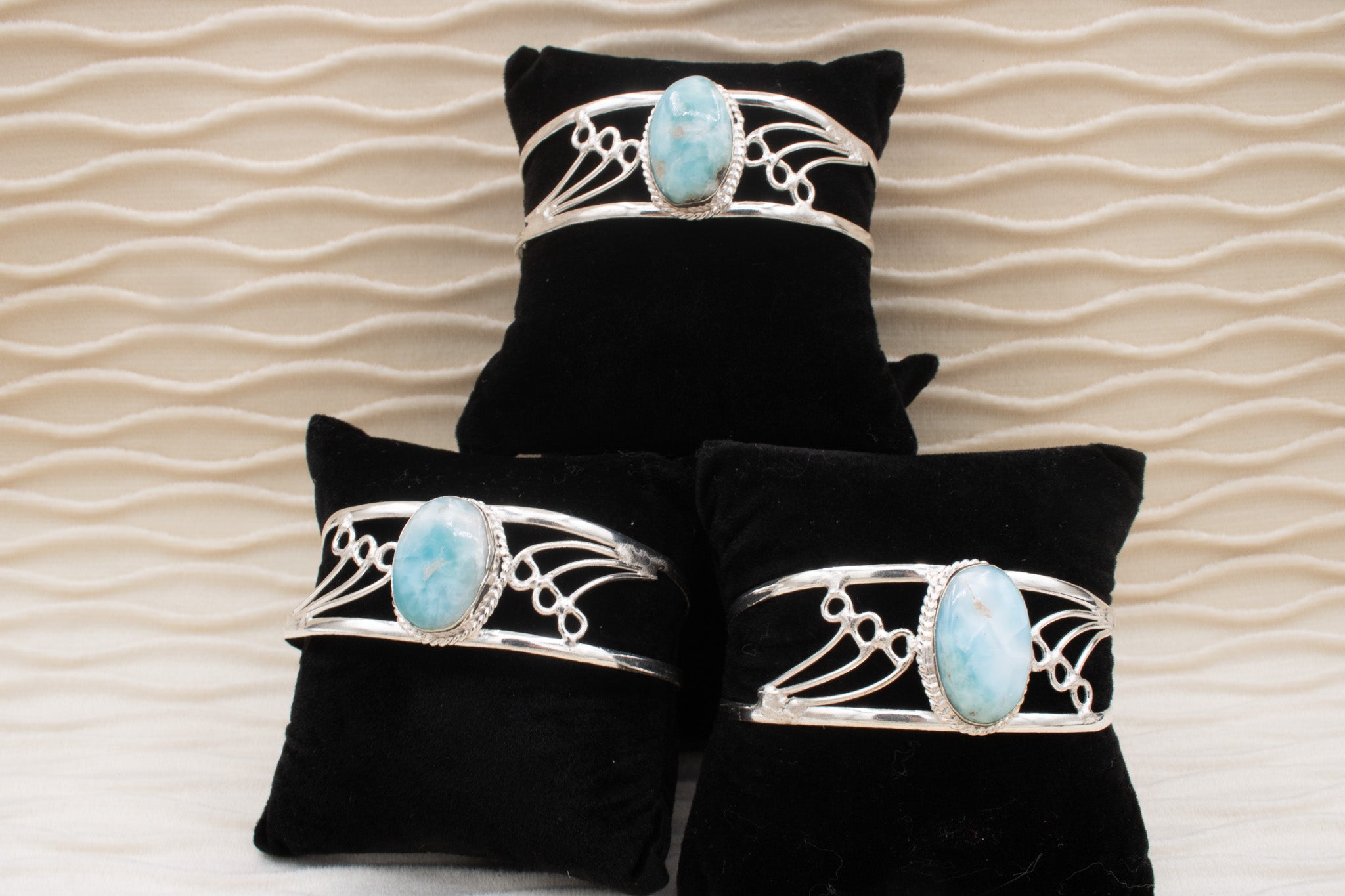 Silver Larimar Stone Cuff Bracelet