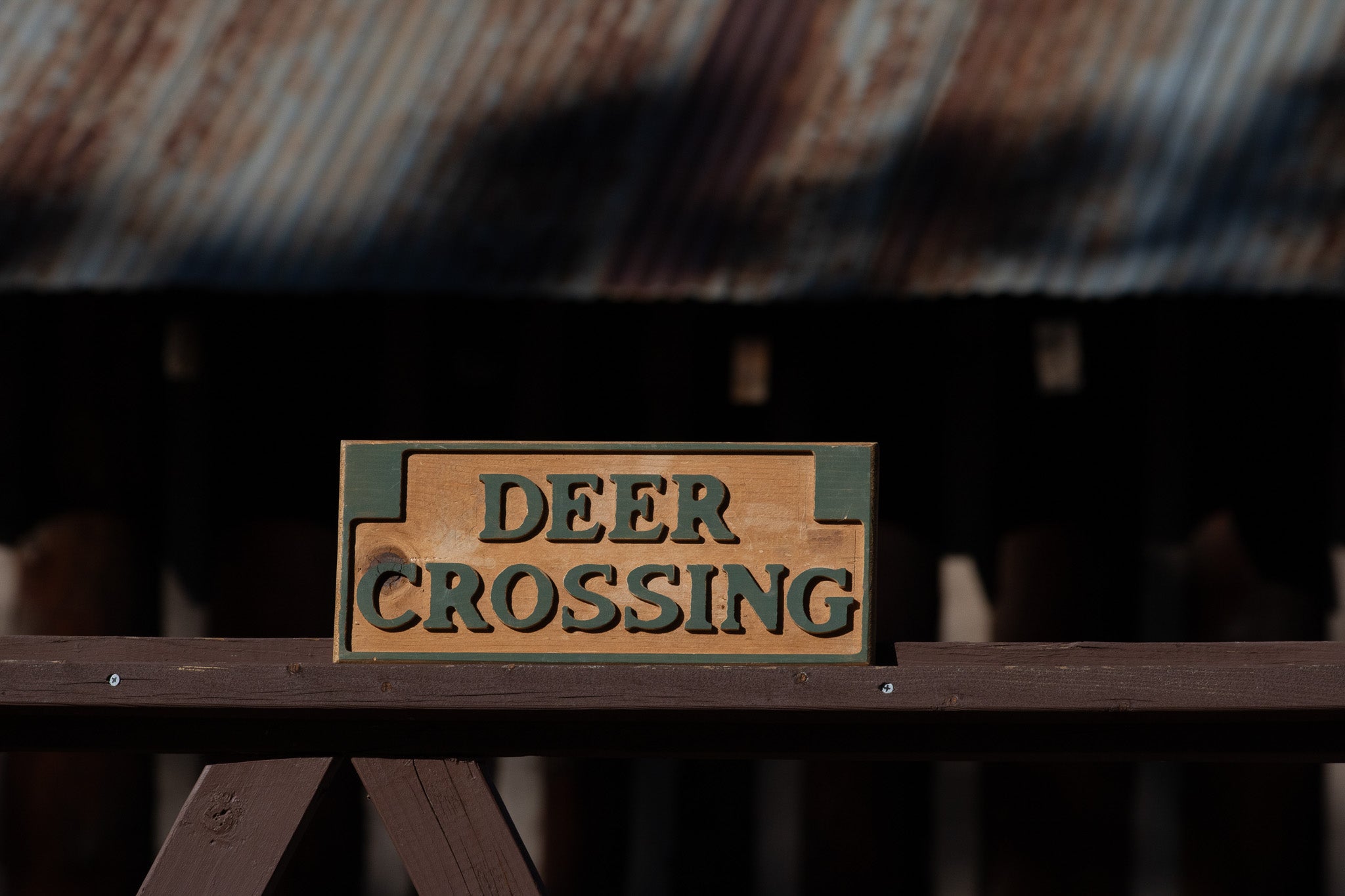 "Deer Crossing" Wooded Hand Carved Sign