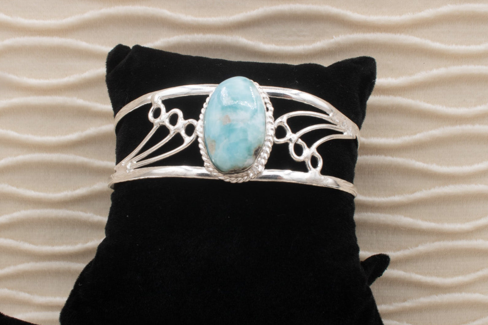 Silver Larimar Stone Cuff Bracelet