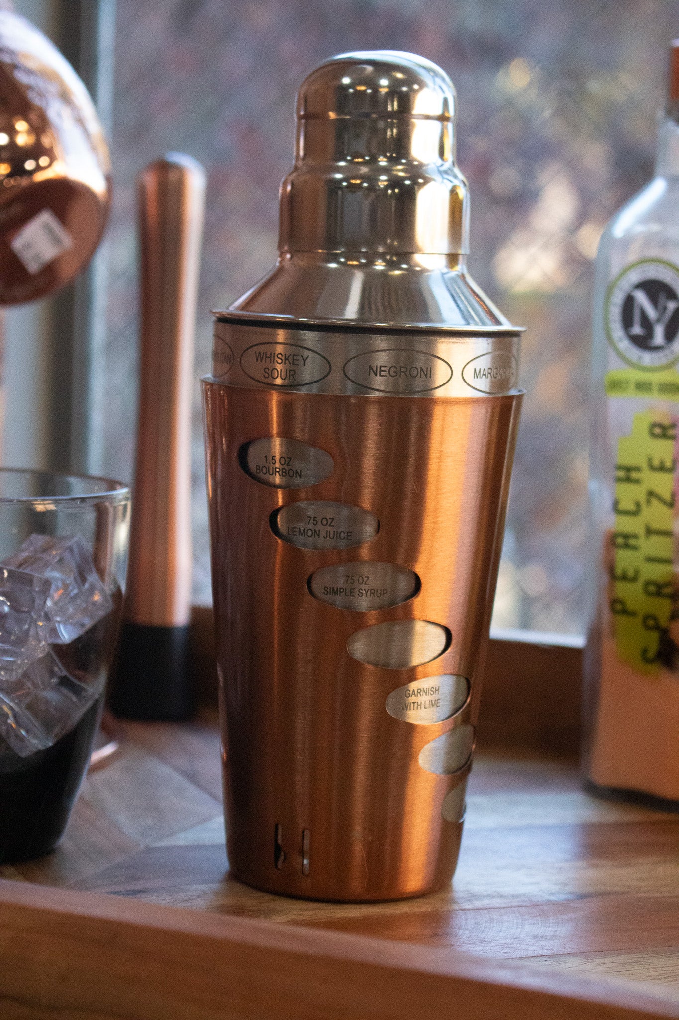 Stainless Steel and Copper Spin and Select 20oz Cocktail Shaker with 8 Recipe Card