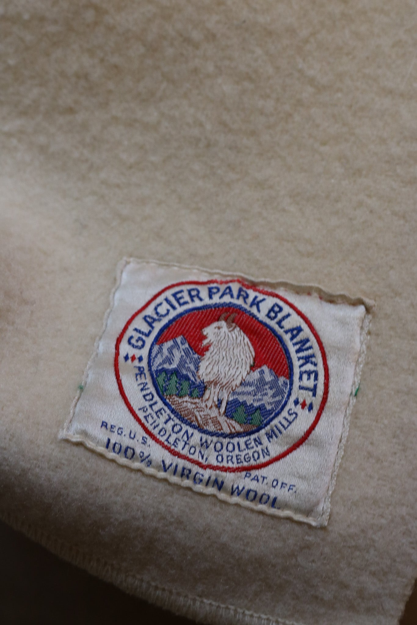 Pendleton Glacier Park Virgin Wool Blanket Cream Colored with Vibrant Black Yellow & Red Stripes