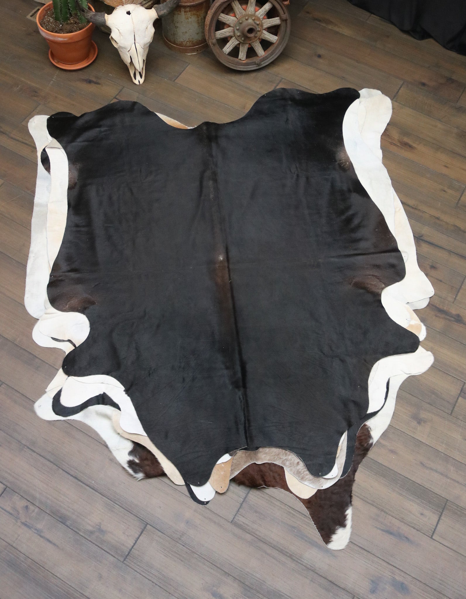 Elegant Black Cowhide Rug Handmade in Brazil