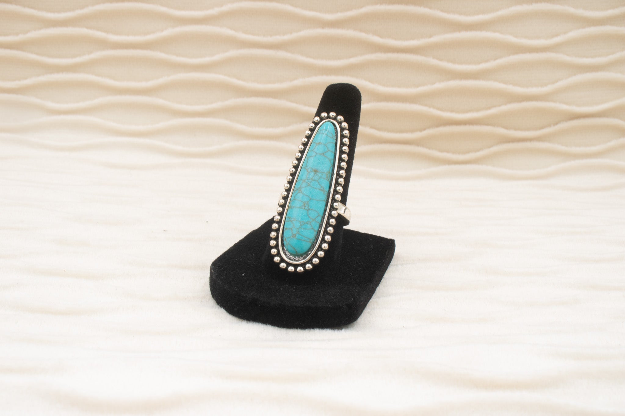 Silver Tone Faux Turquoise Stone Ring Size 6.5