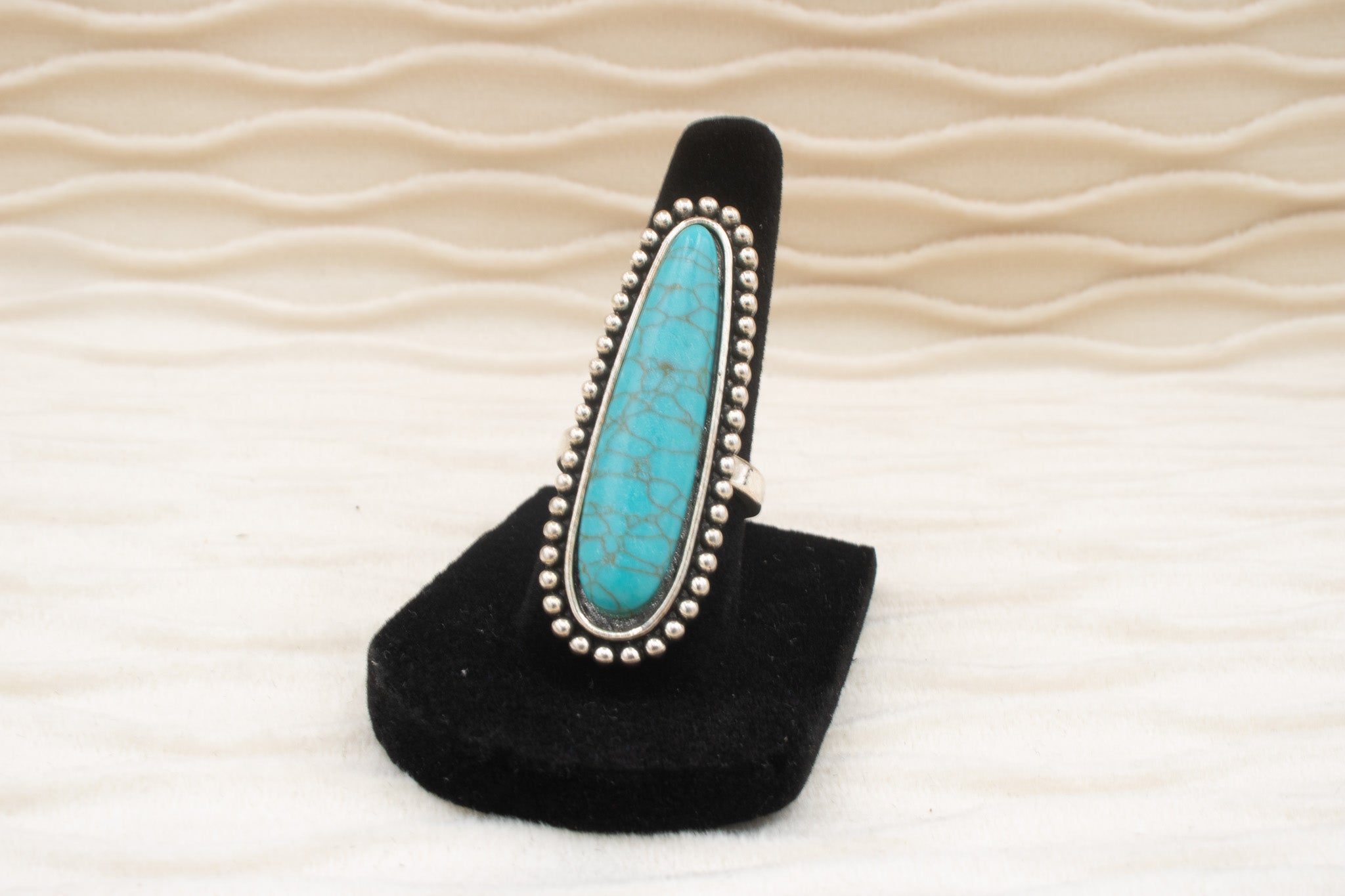 Silver Tone Faux Turquoise Stone Ring Size 6.5