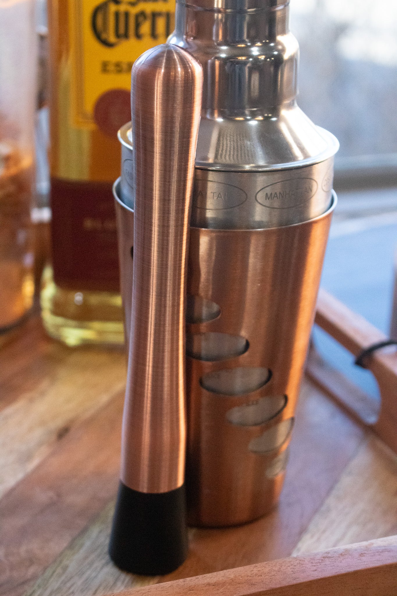 Stainless Steel and Copper Spin and Select 20oz Cocktail Shaker with 8 Recipe Card