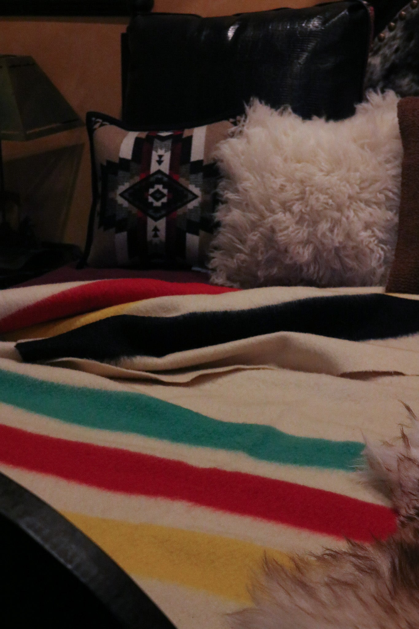 Hudson's Bay Point Wool Blanket Off-White Bold Multi-Colored Stripes