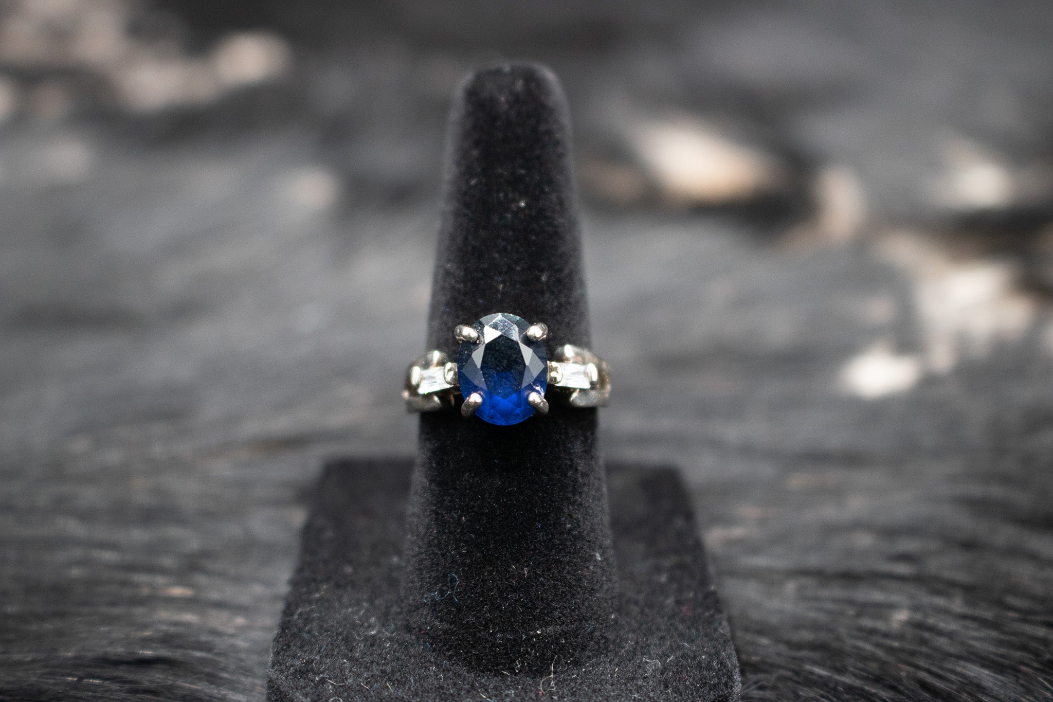 Sterling Silver and Blue Sapphire Ring Size 6