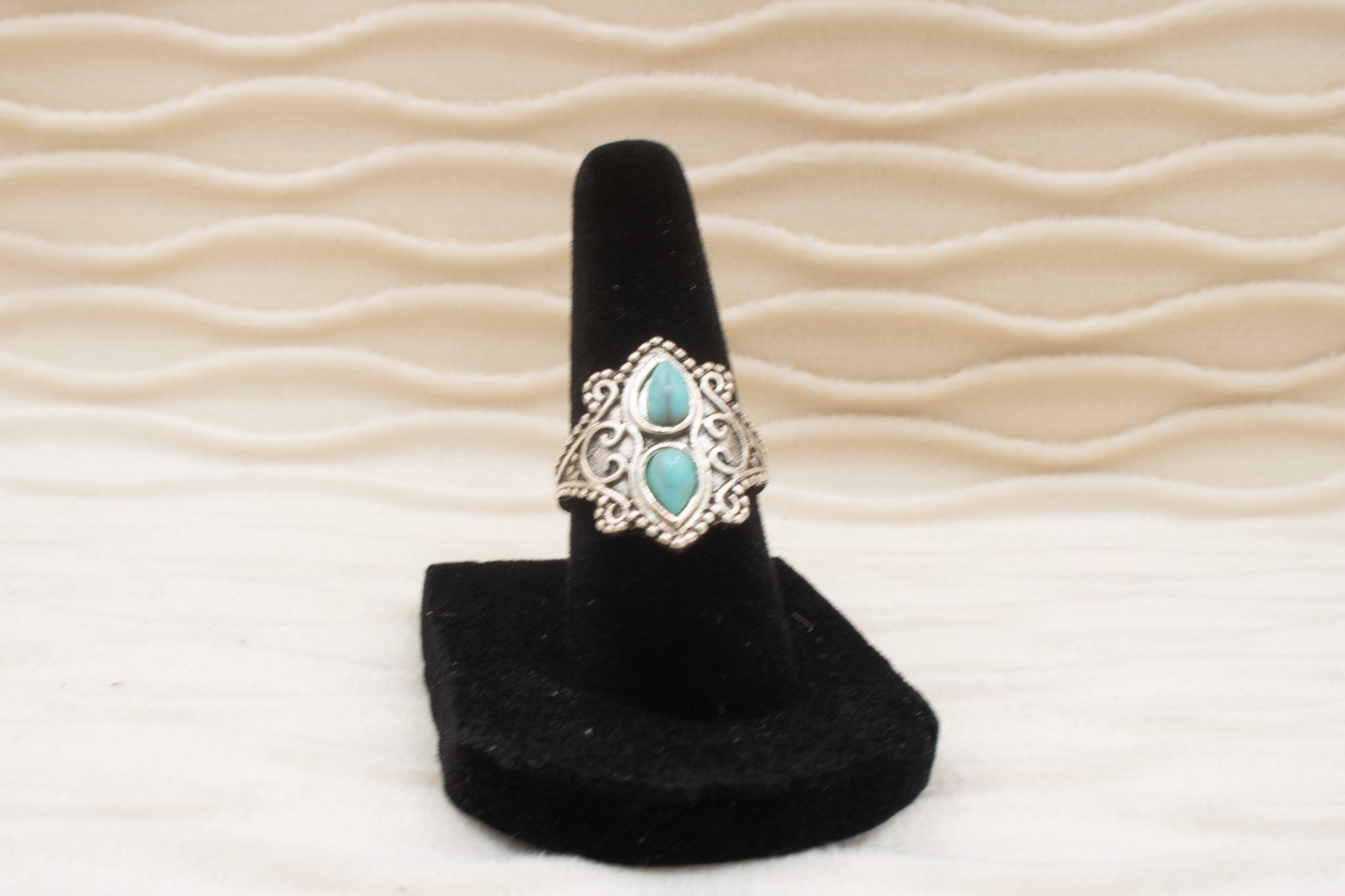 Silver Tone Faux Turquoise Ring Size 6.5