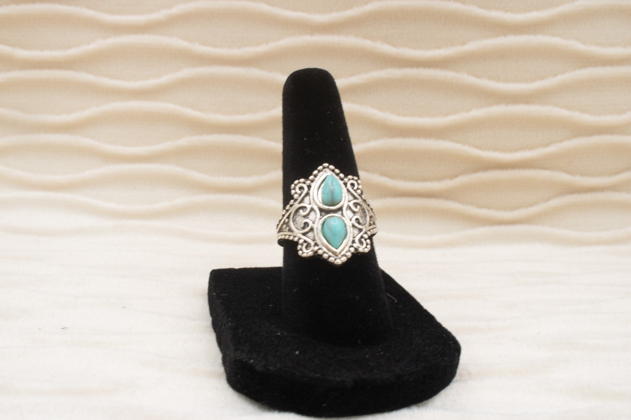 Silver Tone Faux Turquoise Ring Size 6.5