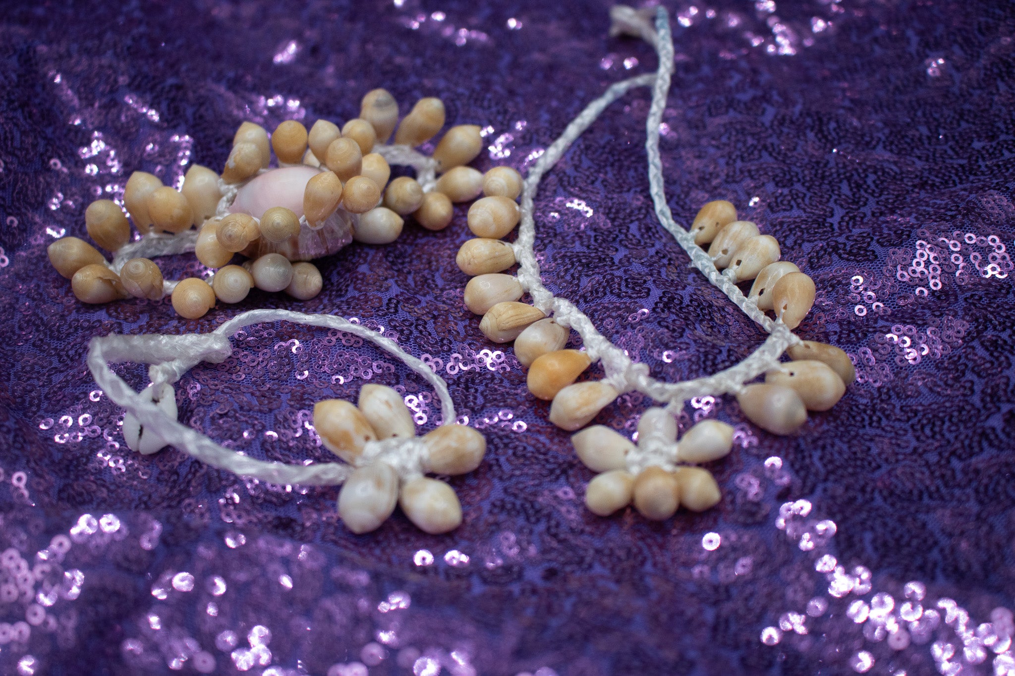 3 Piece Vintage Cowrie Seashell Set with Traditional African Money Trade Beads