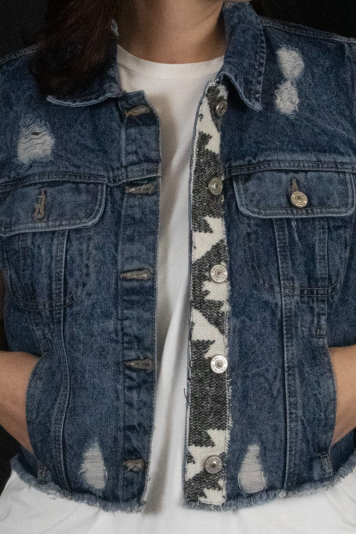 American Original Rewash Custom Black and White Pendleton Wool Accent  Repurposed Denim Vest