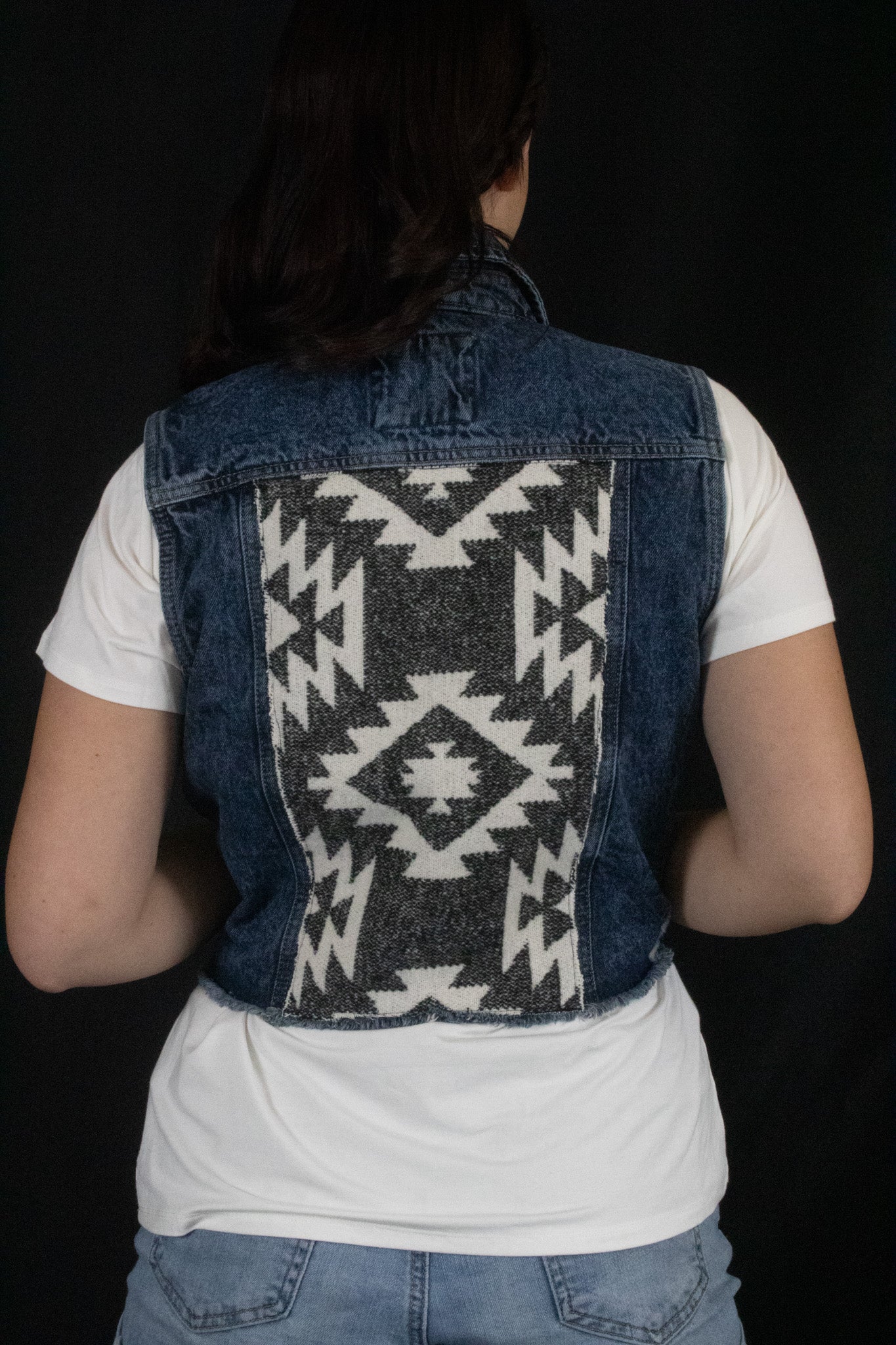 American Original Rewash Custom Black and White Pendleton Wool Accent  Repurposed Denim Vest