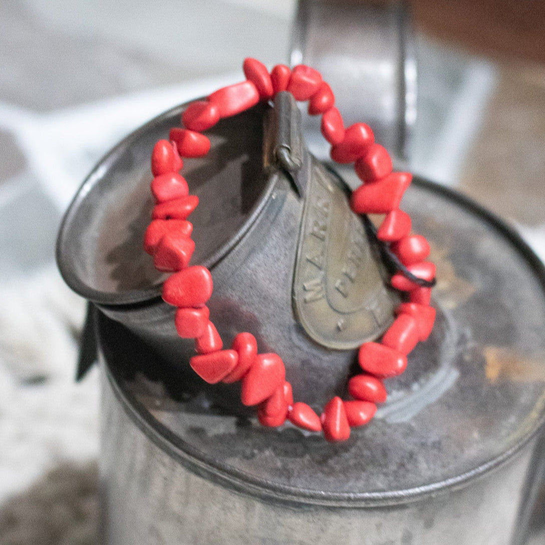 Faux Red Coral Irregular Stone Stretchy Bracelet