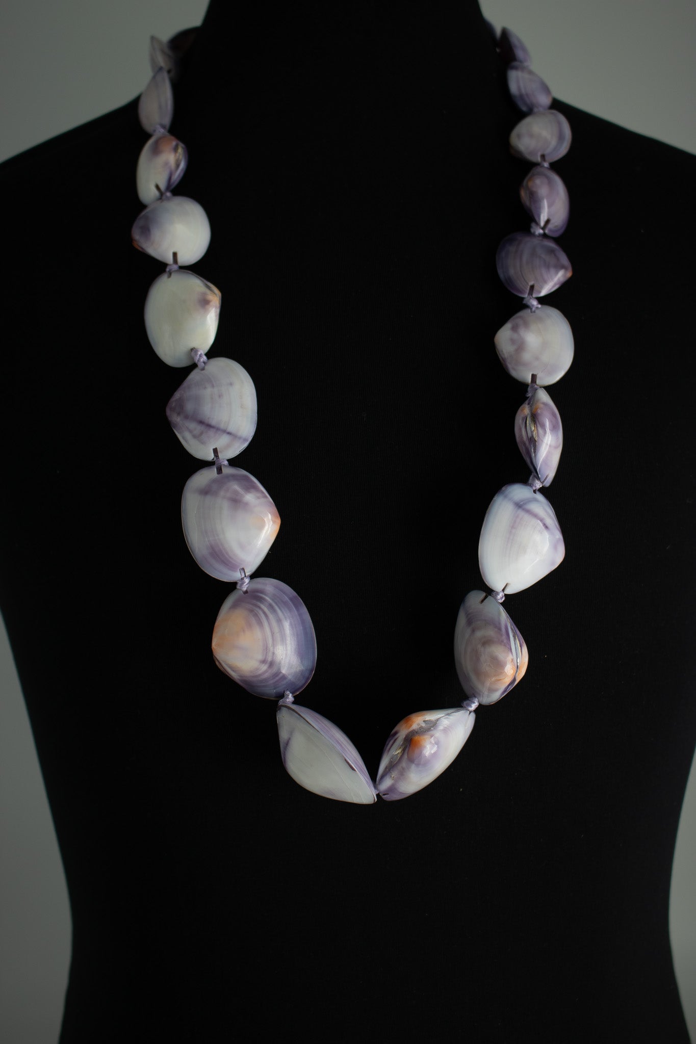 Purple, White Clam Shell Hawaiian Lei Necklace