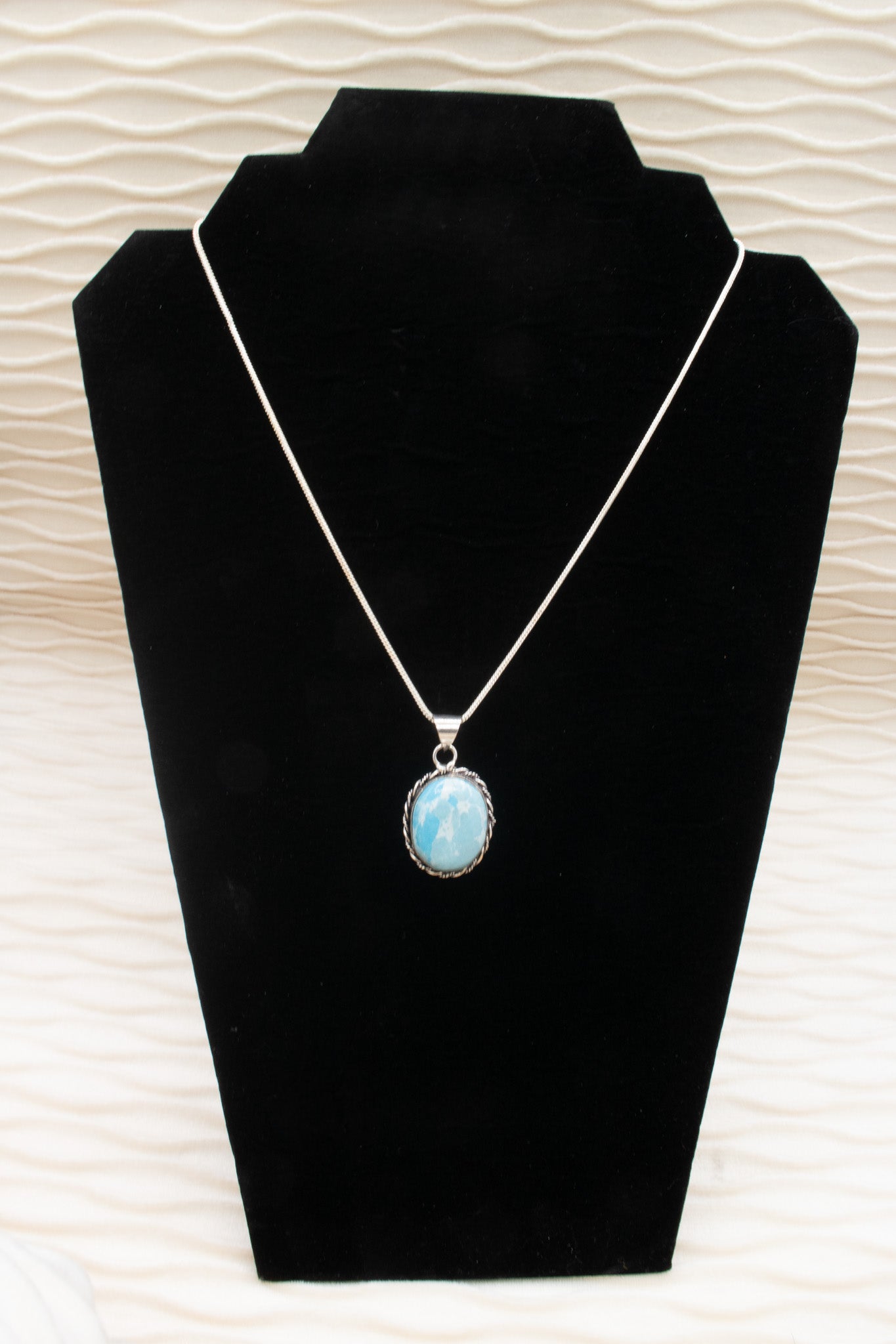Twisted Sterling Silver Frame with Oval Larimar Stone Necklace