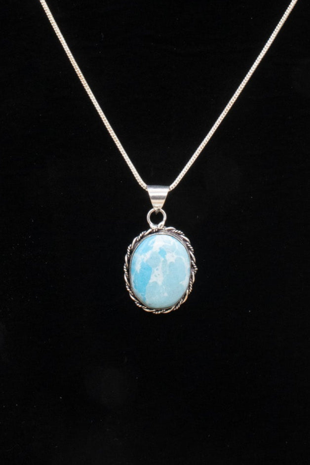 Twisted Sterling Silver Frame with Oval Larimar Stone Necklace