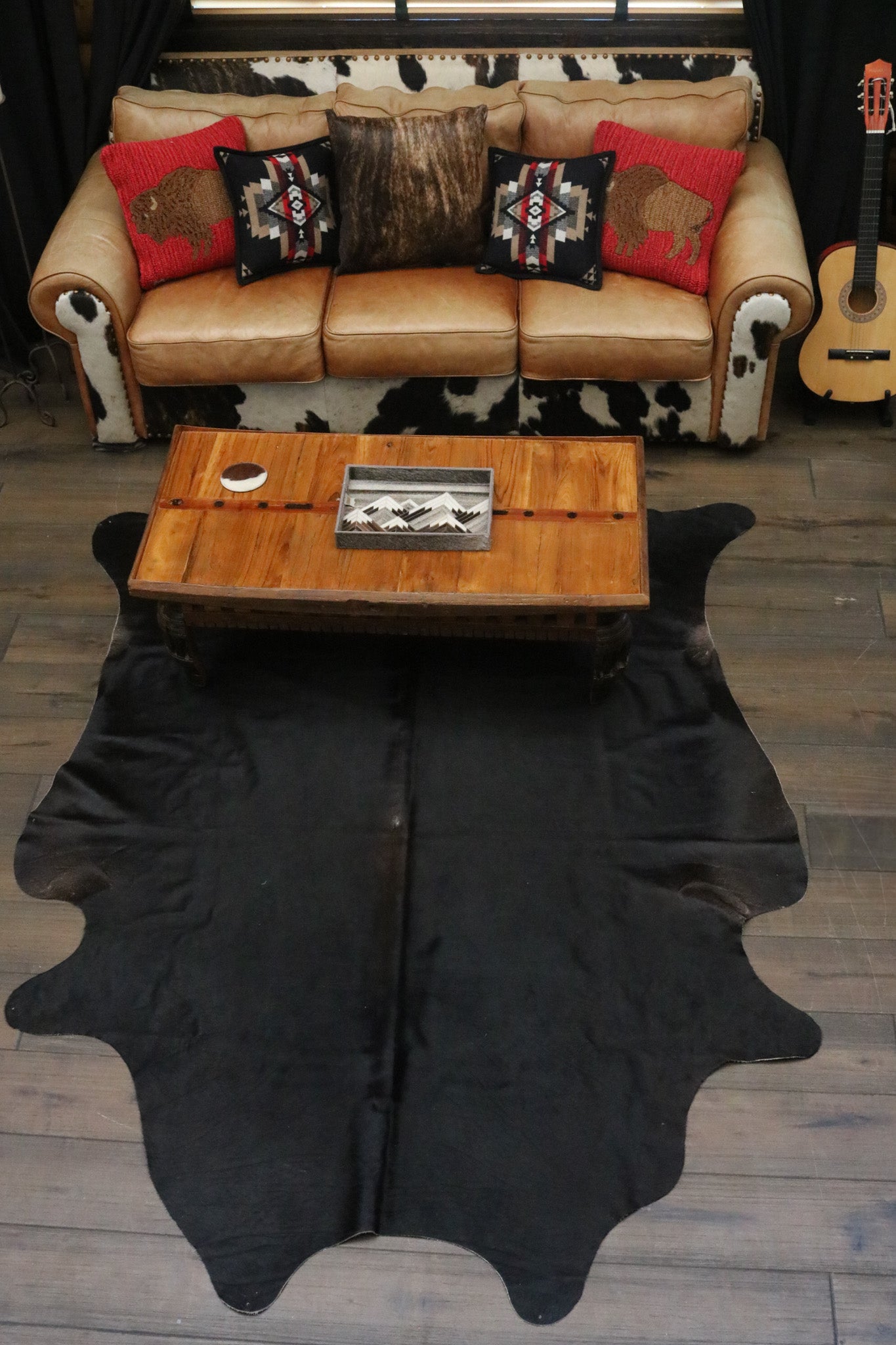 Elegant Black Cowhide Rug Handmade in Brazil