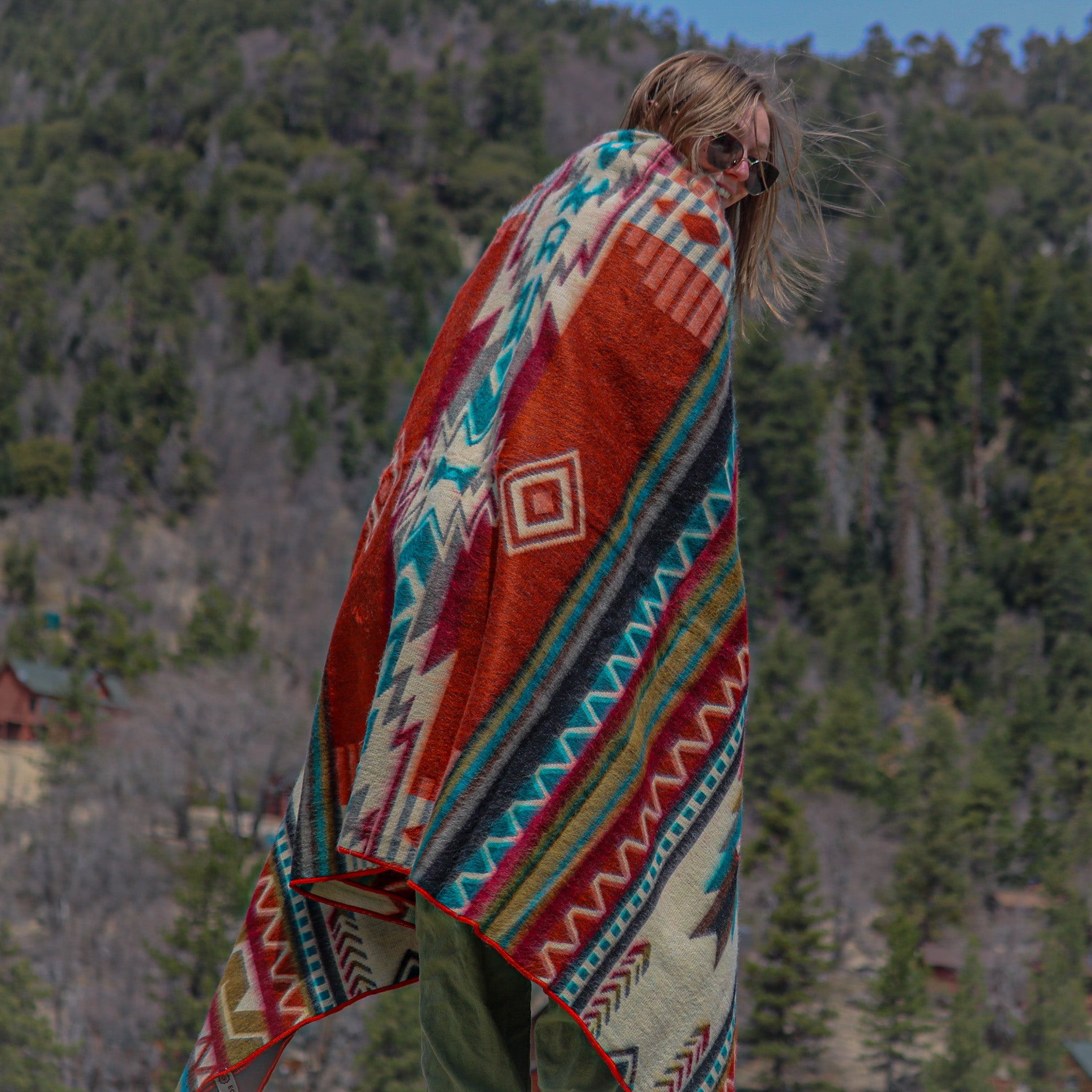 Antisana Earth Reversible Southwestern Blanket Queen Size Handwoven in Ecuador