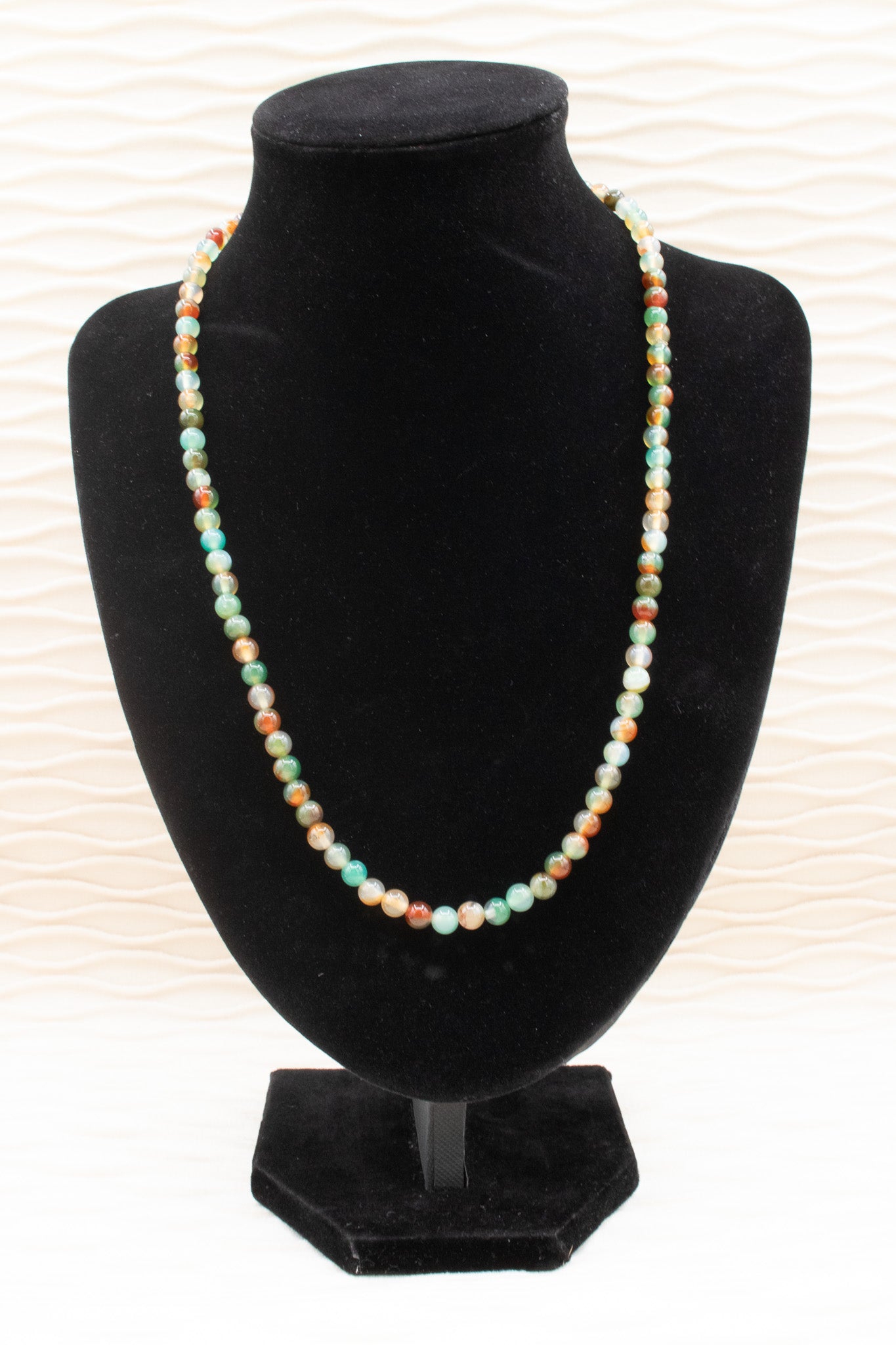 Round Green Brown Blue & Grey Multicolored Stones Necklace