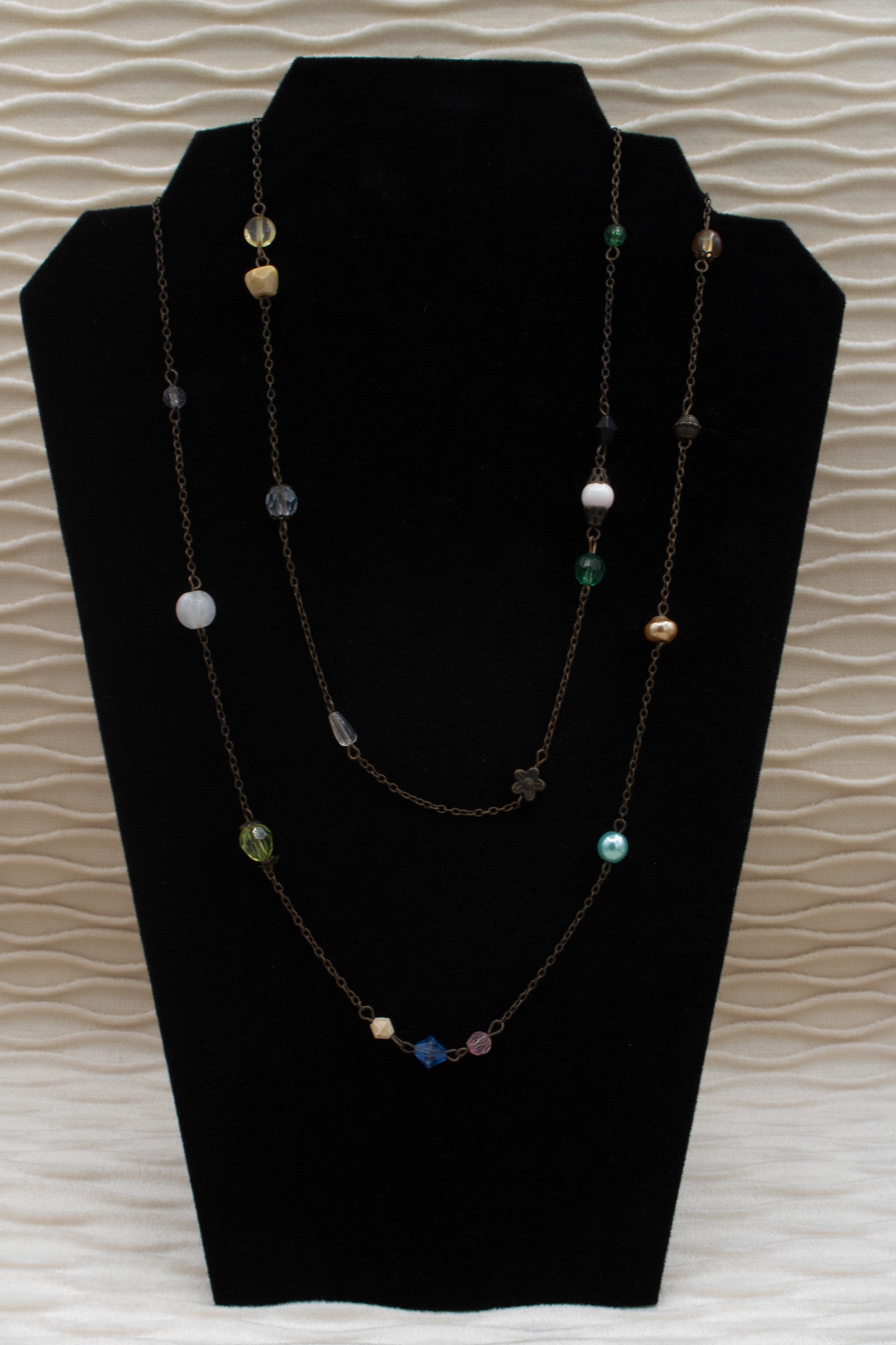 Dual Brass Chain Beaded Charm Necklace