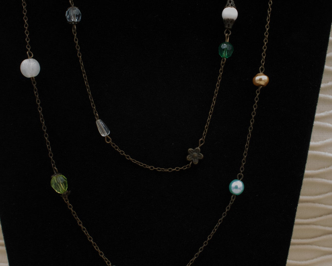 Dual Brass Chain Beaded Charm Necklace