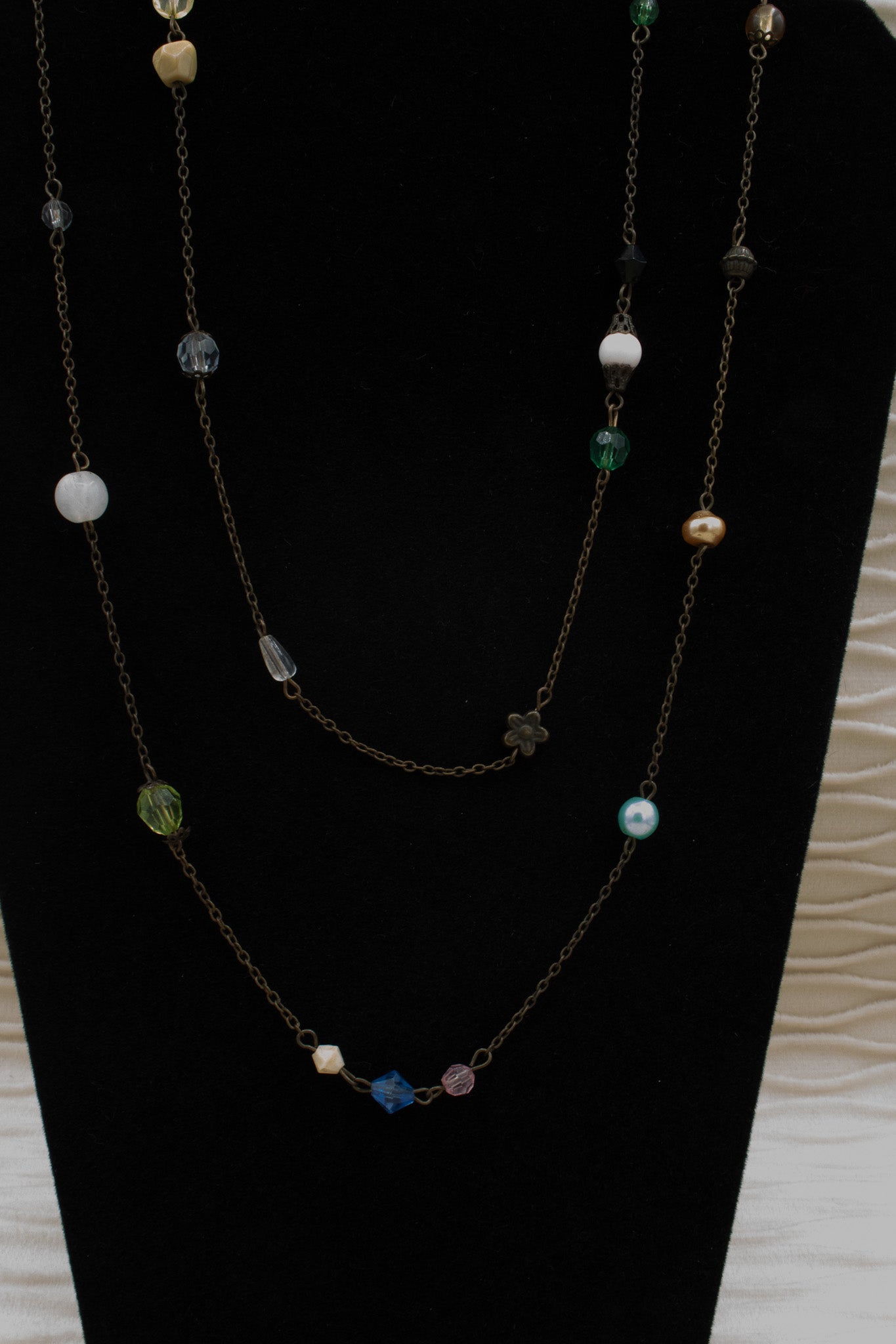 Dual Brass Chain Beaded Charm Necklace