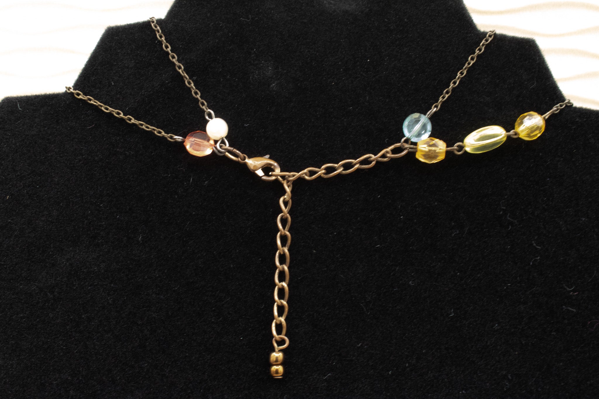 Dual Brass Chain Beaded Charm Necklace