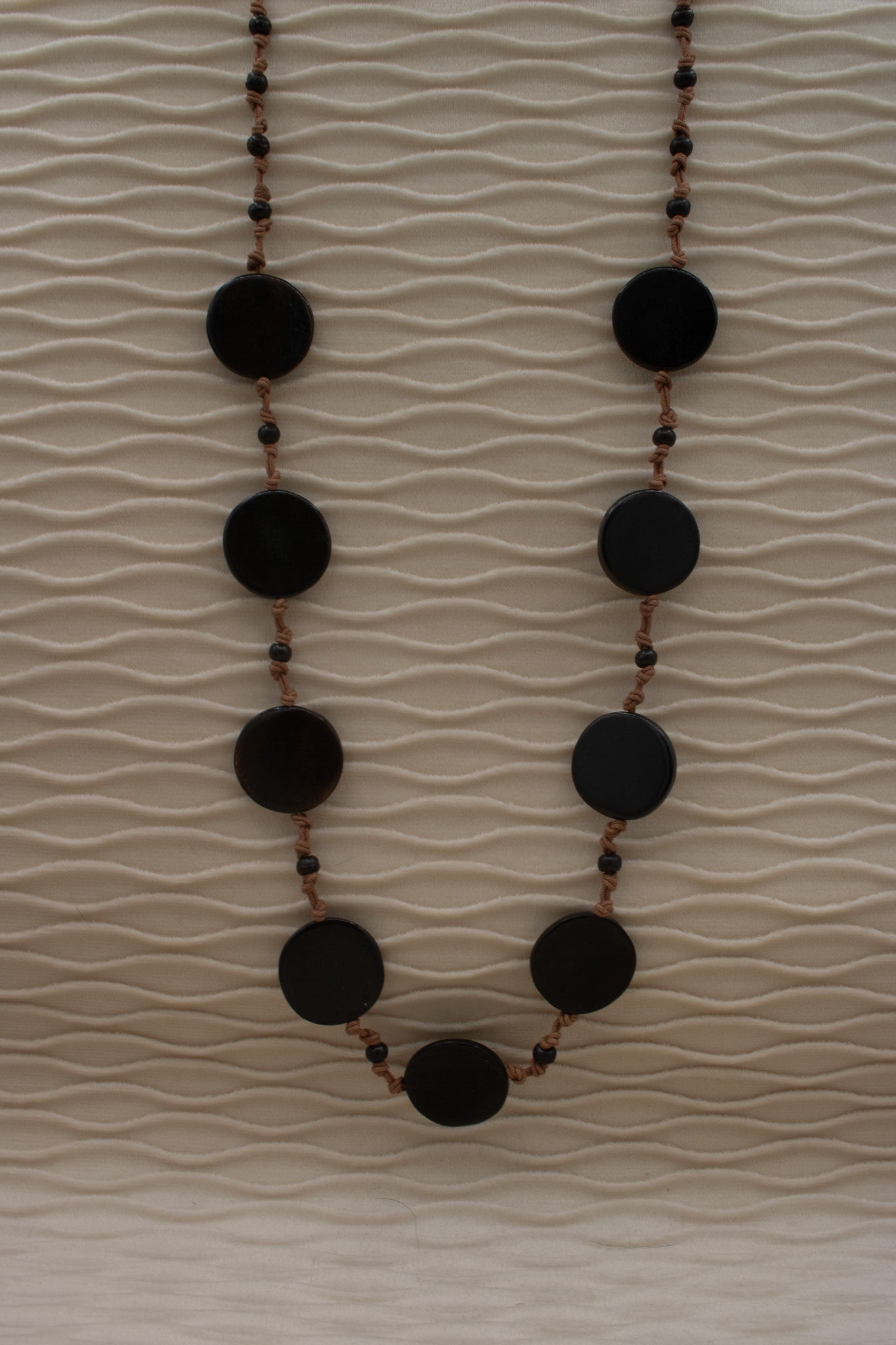 Brown Flat Round Bead Hand-Tied Cord Necklace