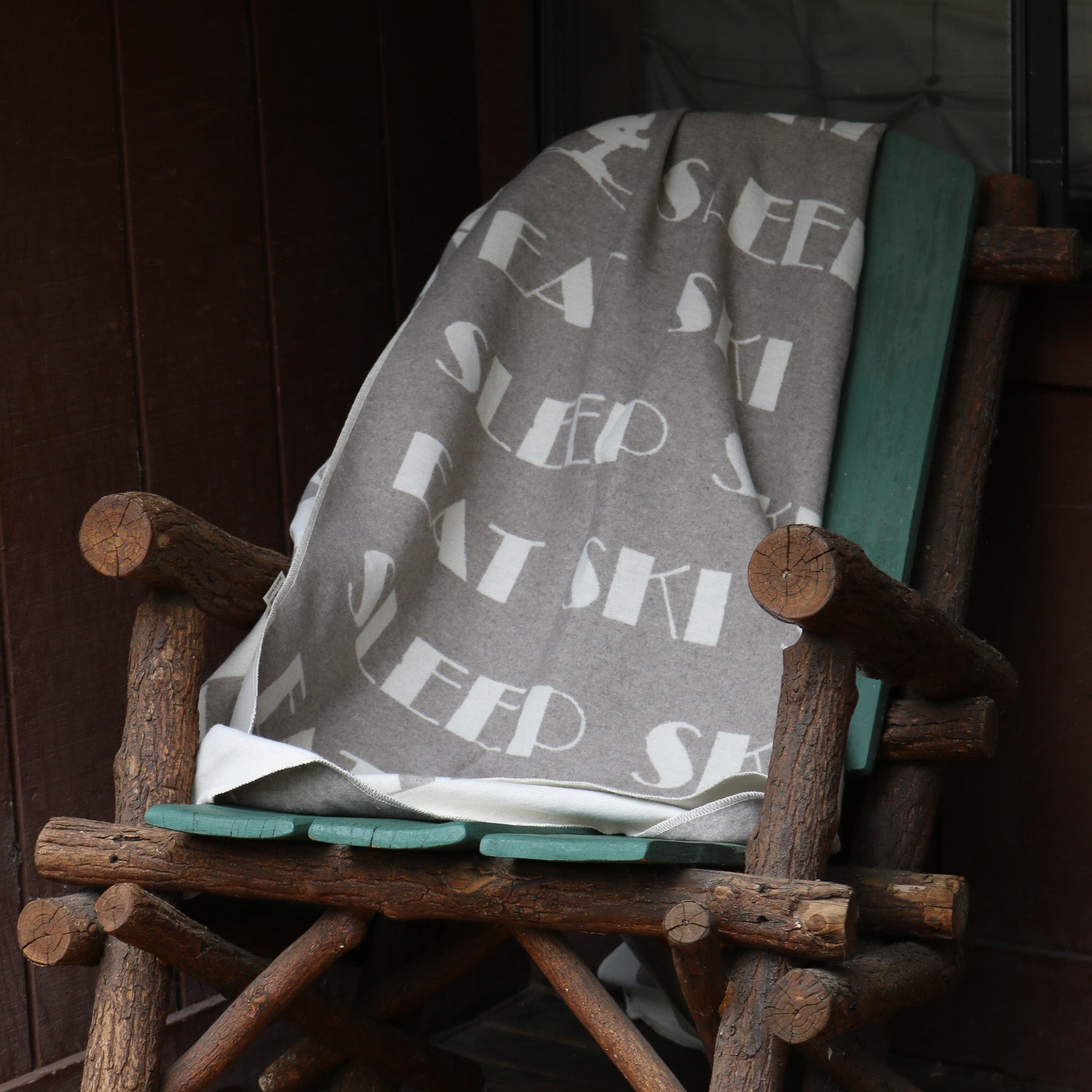 David Fussenegger Reversible Throw Blanket Grey & White "Sleep, Ski, Repeat" Design